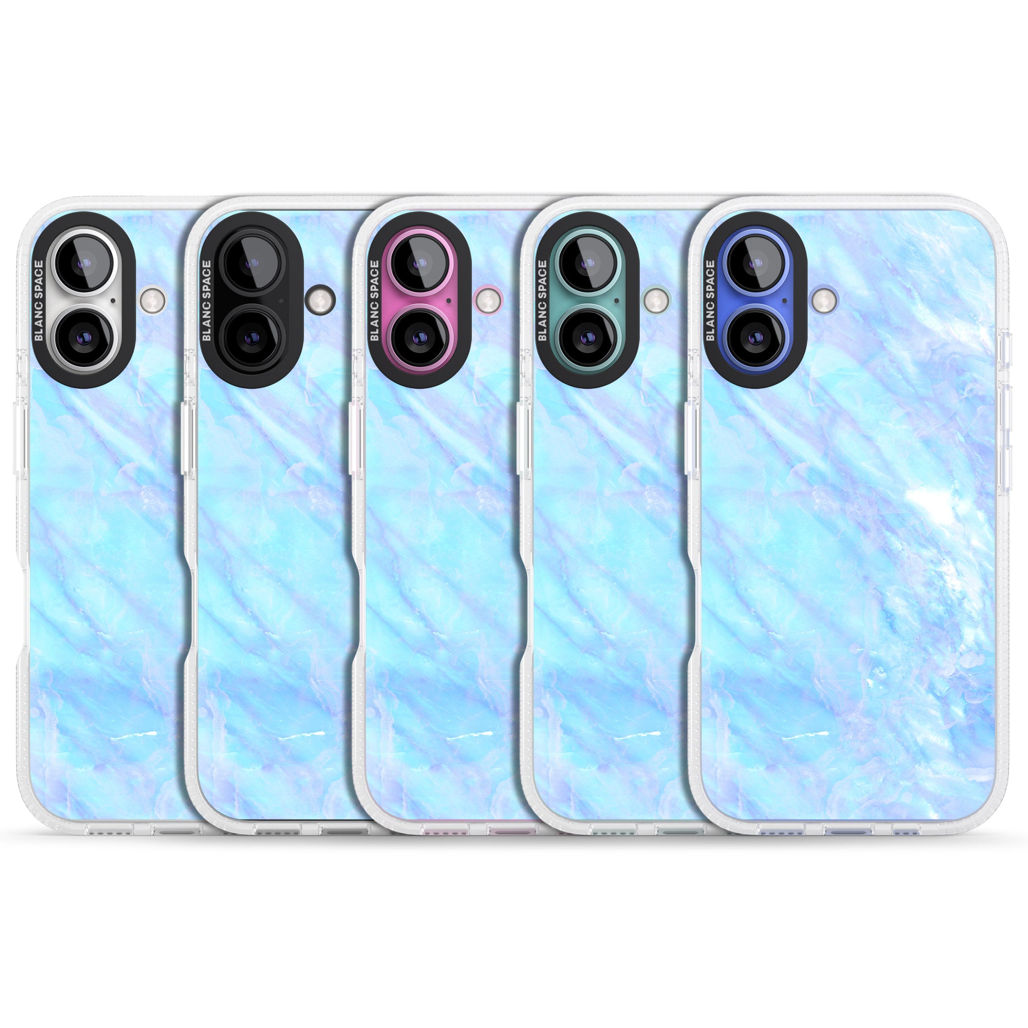 Iridescent Crystal Marble iPhone 16 / 16 Plus Clear Case Impact Air - Blanc Space