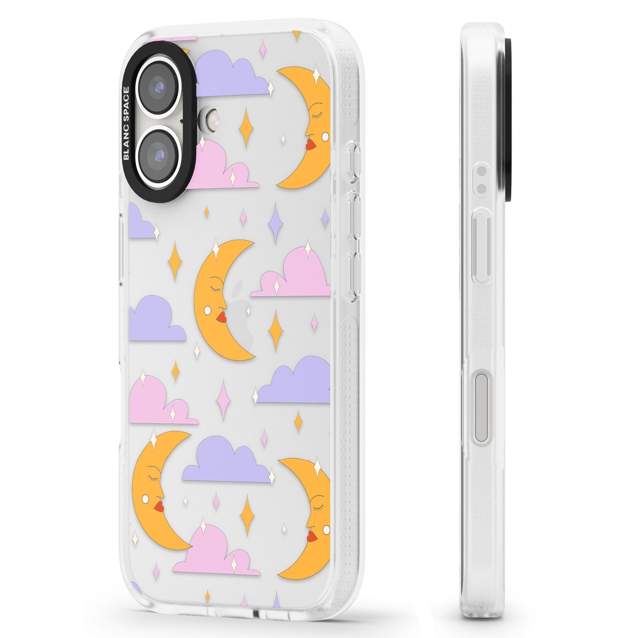 Moons & Clouds iPhone 16 / 16 Plus Clear Case Impact Air - Blanc Space