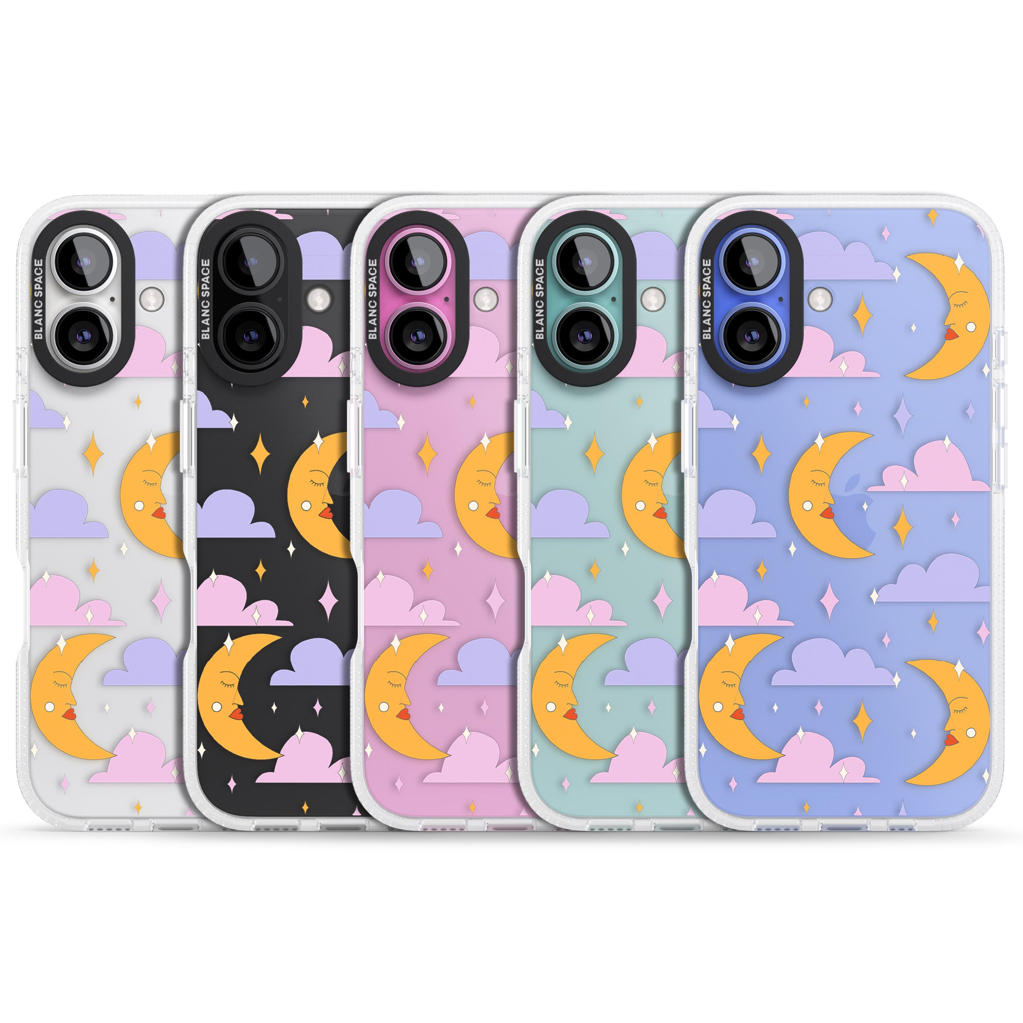 Moons & Clouds iPhone 16 / 16 Plus Clear Case Impact Air - Blanc Space