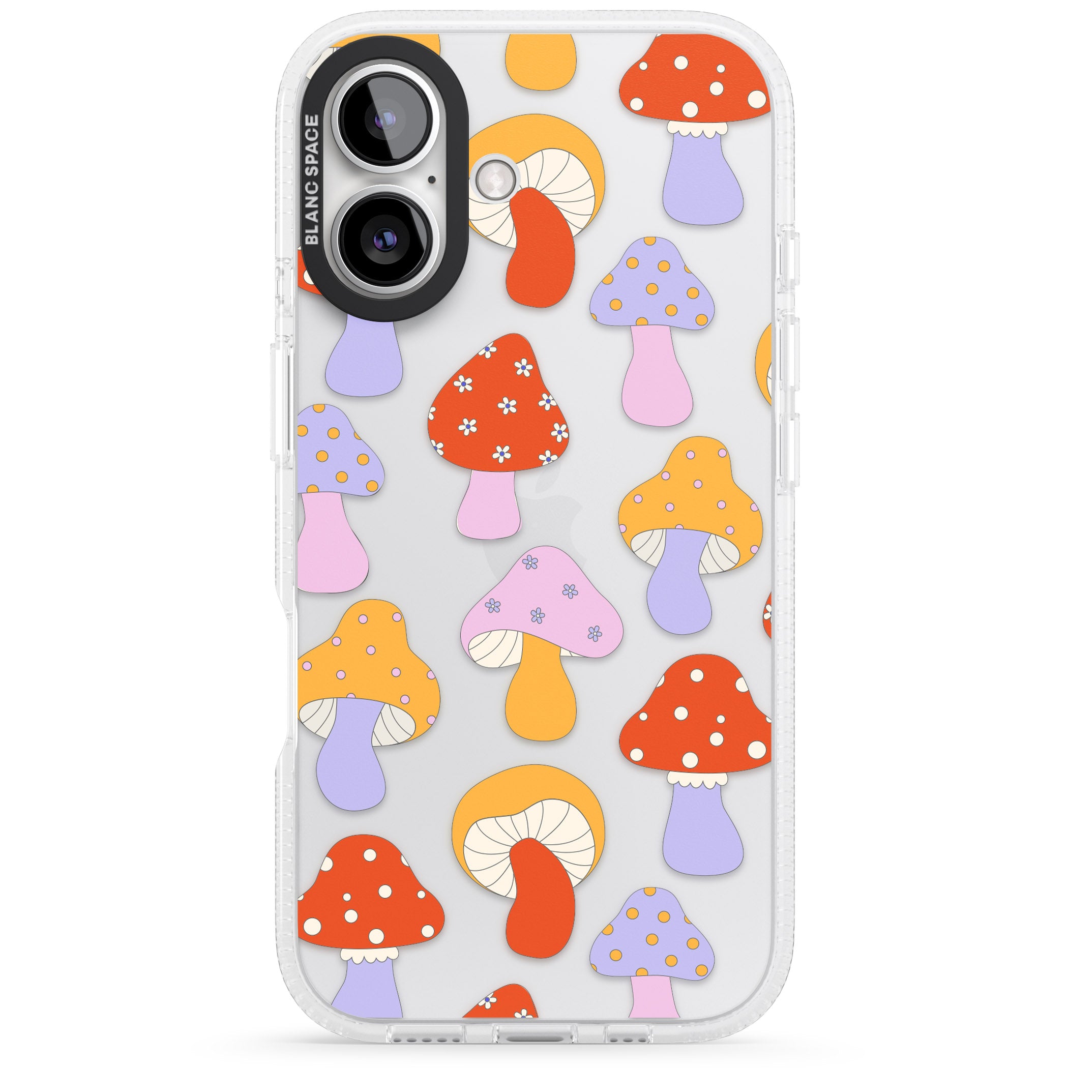 Happy Shrooms iPhone 16 / 16 Plus Clear Case Impact Air - Blanc Space