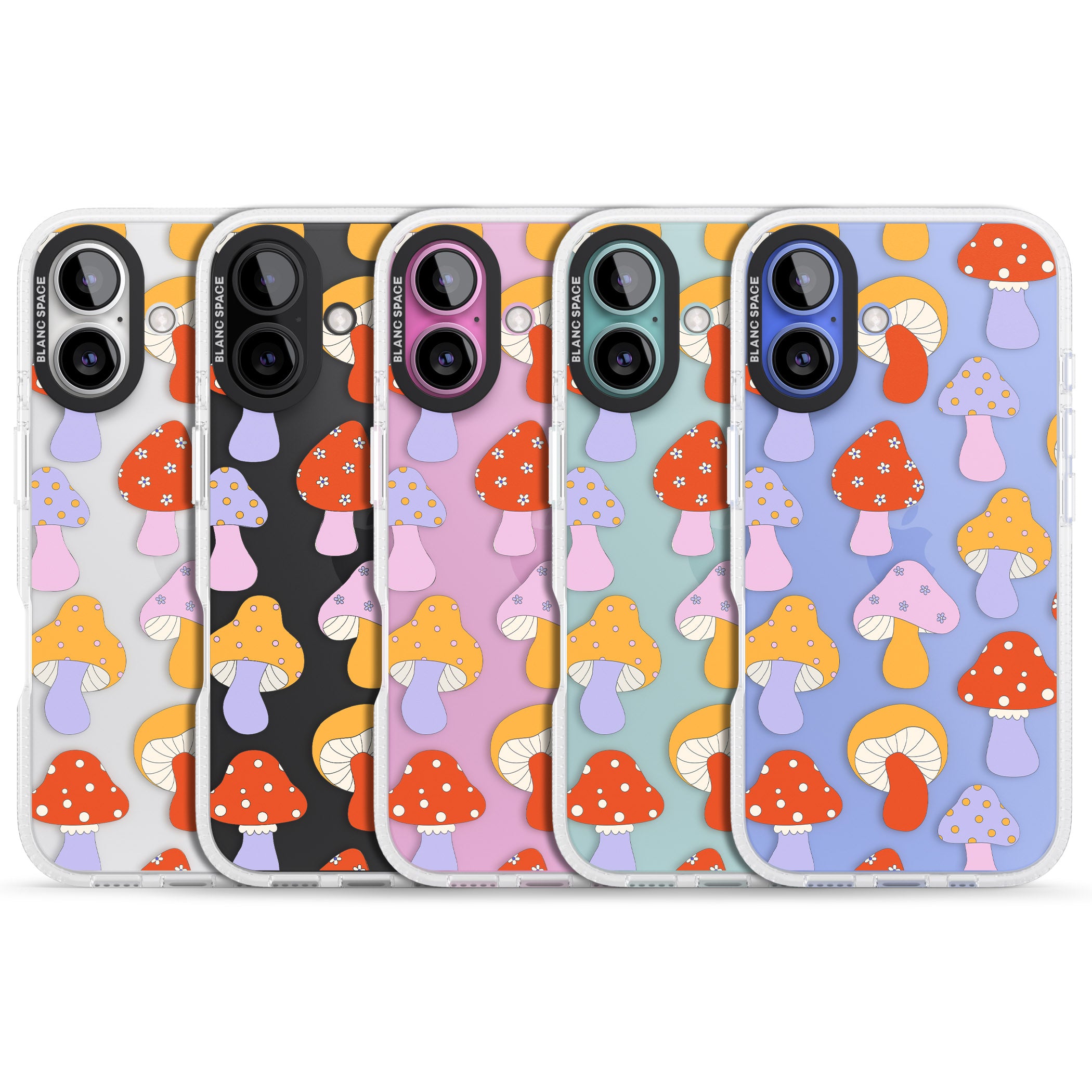 Happy Shrooms iPhone 16 / 16 Plus Clear Case Impact Air - Blanc Space