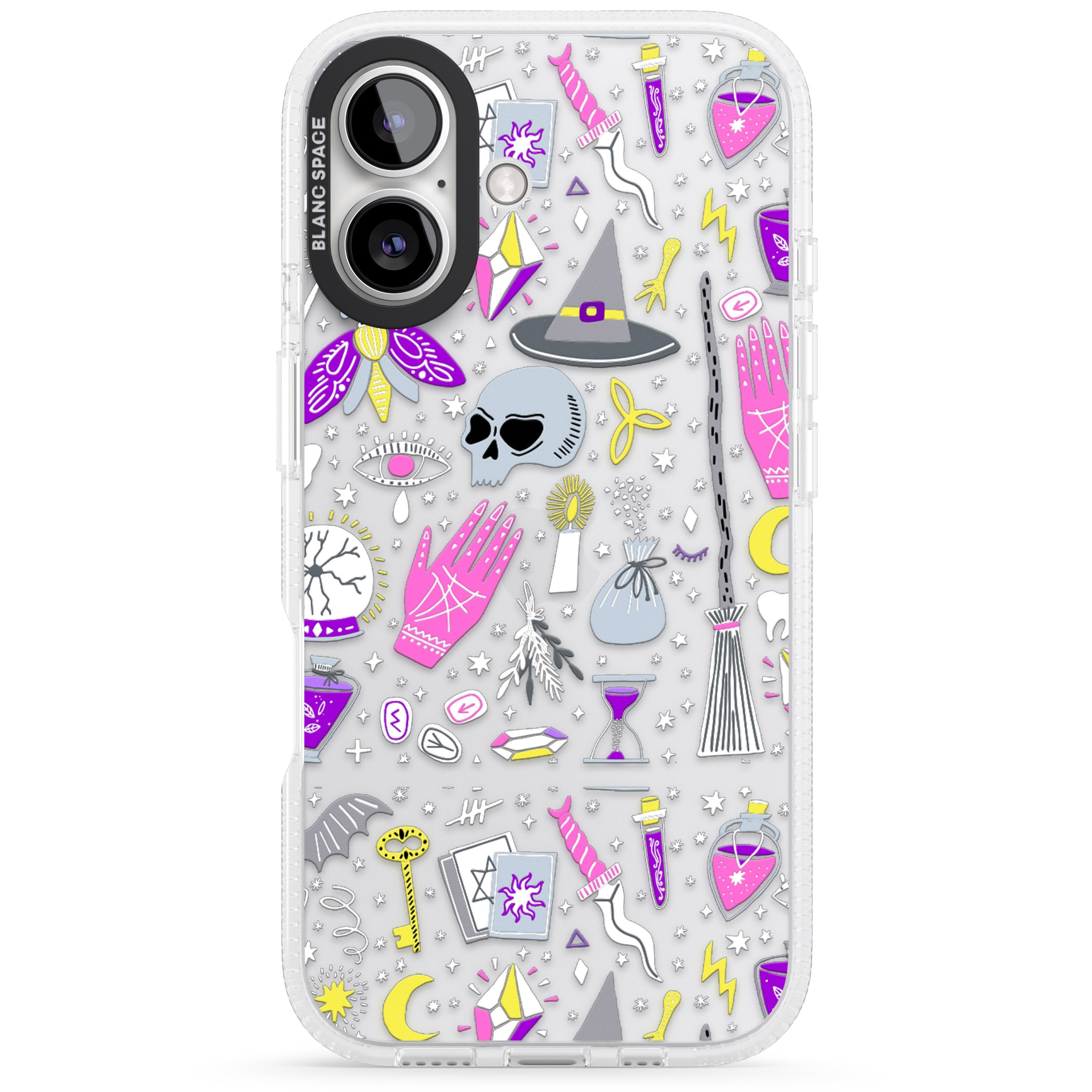 Black Magic Pattern iPhone 16 / 16 Plus Clear Case Impact Air - Blanc Space