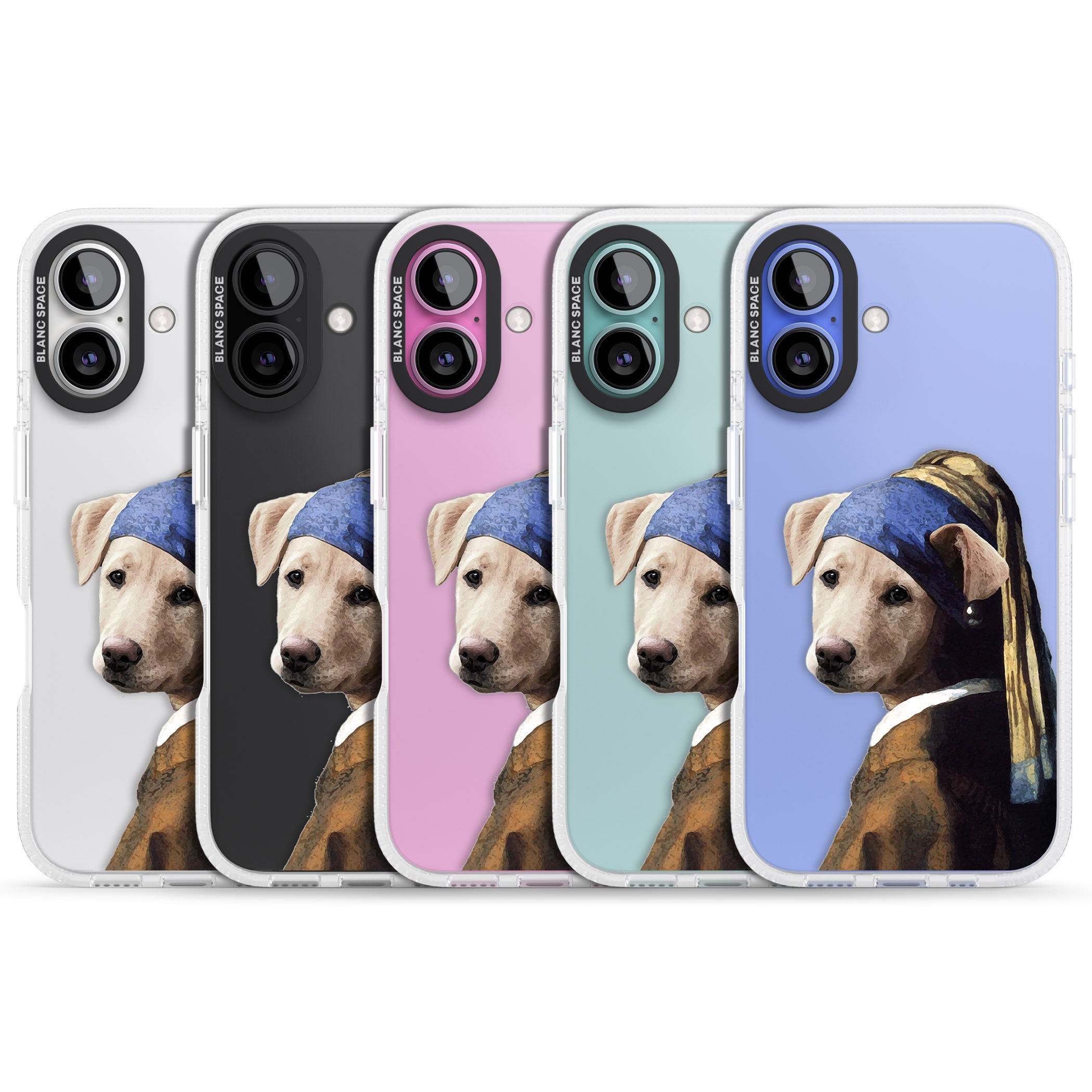 Doggo with a Pearl Earring iPhone 16 / 16 Plus Clear Case Impact Air - Blanc Space