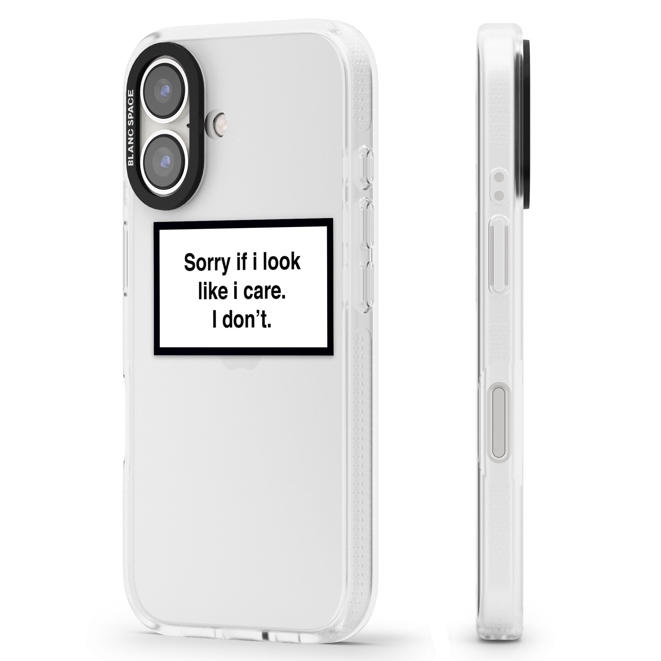 Sorry if it looks like I care iPhone 16 / 16 Plus Clear Case Impact Air - Blanc Space