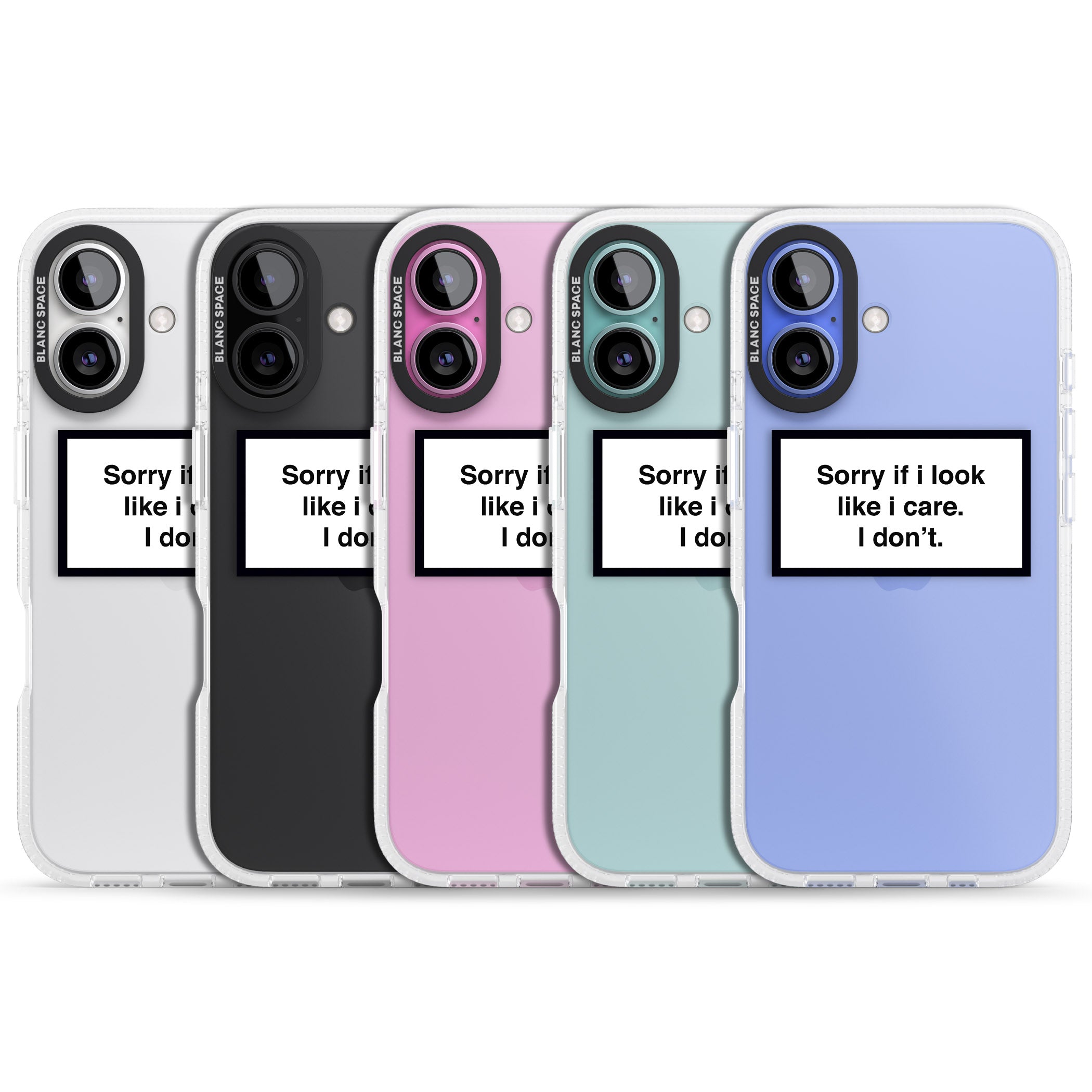 Sorry if it looks like I care iPhone 16 / 16 Plus Clear Case Impact Air - Blanc Space