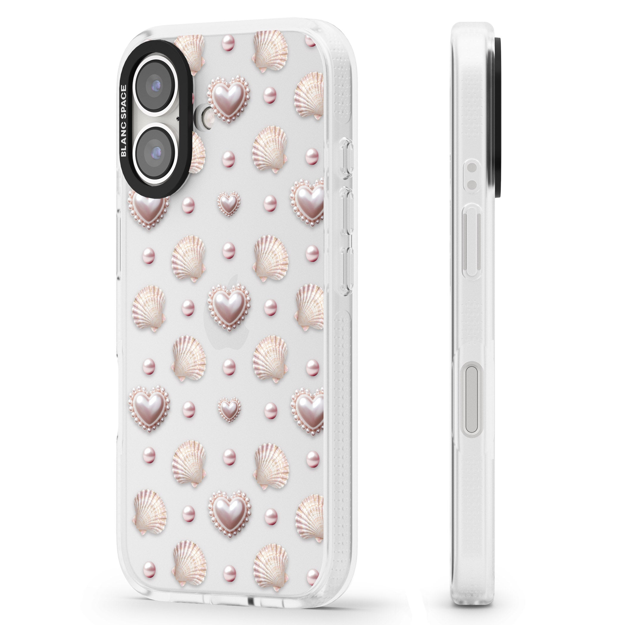 Pearl Hearts iPhone 16 / 16 Plus Clear Case Impact Air - Blanc Space