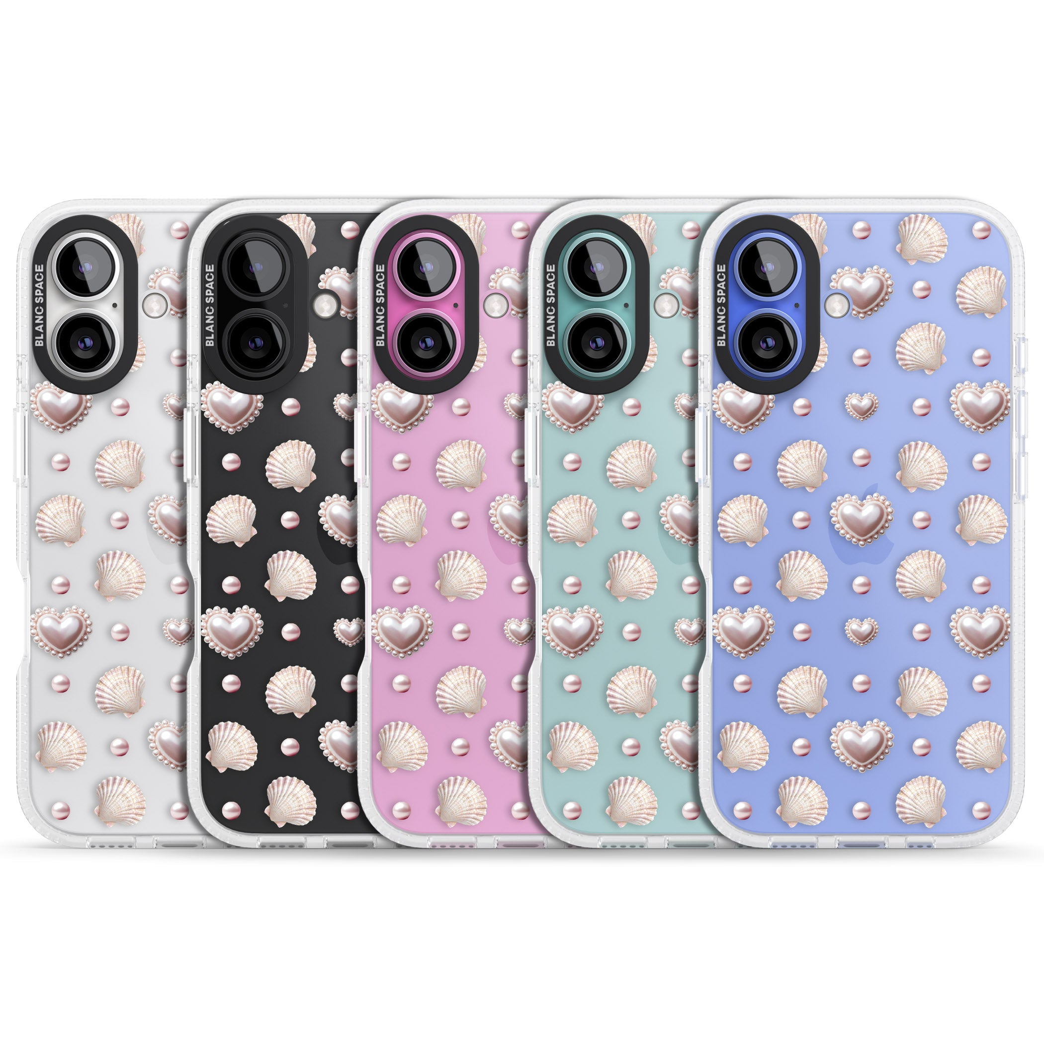 Pearl Hearts iPhone 16 / 16 Plus Clear Case Impact Air - Blanc Space