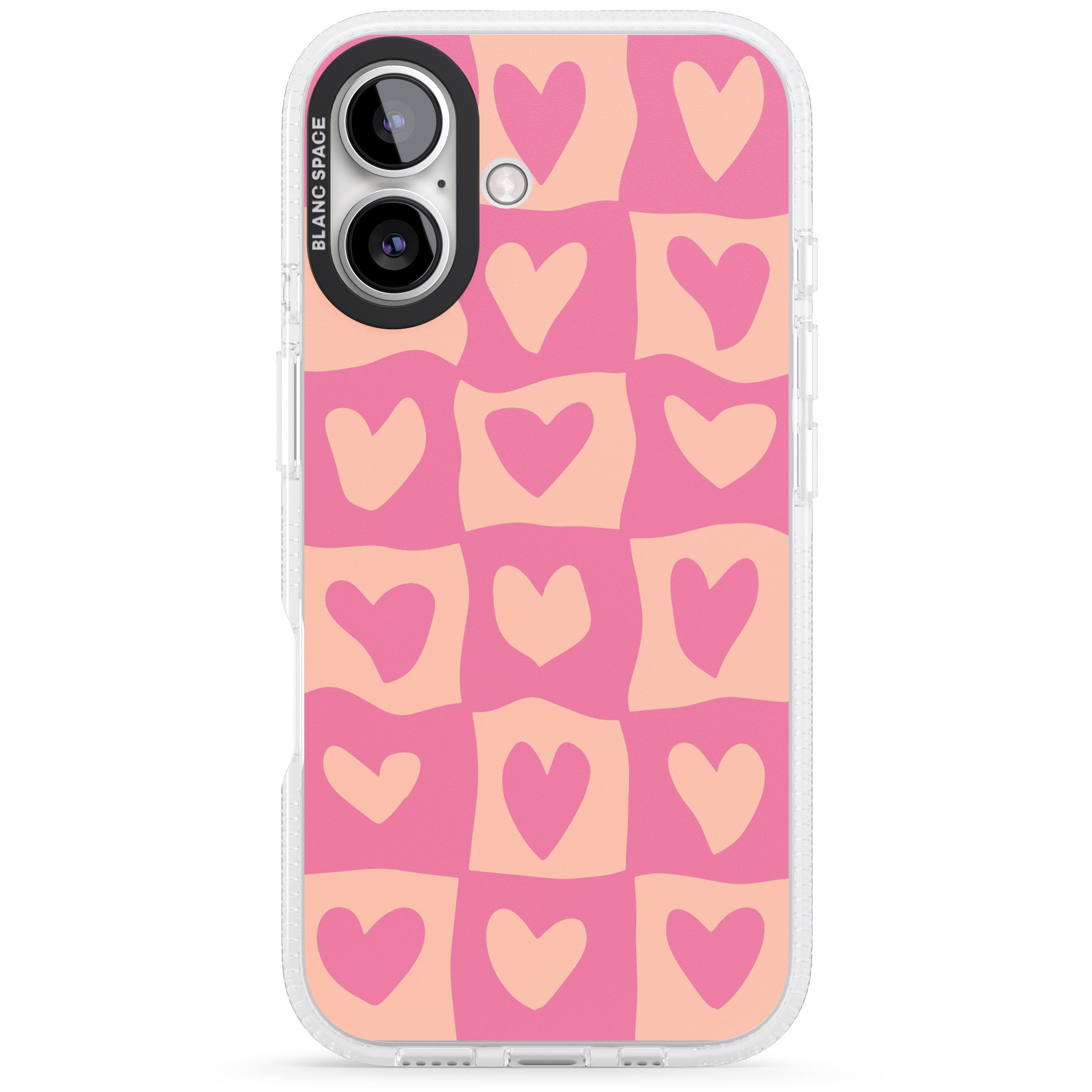 Pink Wavy Checked Hearts iPhone 16 / 16 Plus Clear Case Impact Air - Blanc Space
