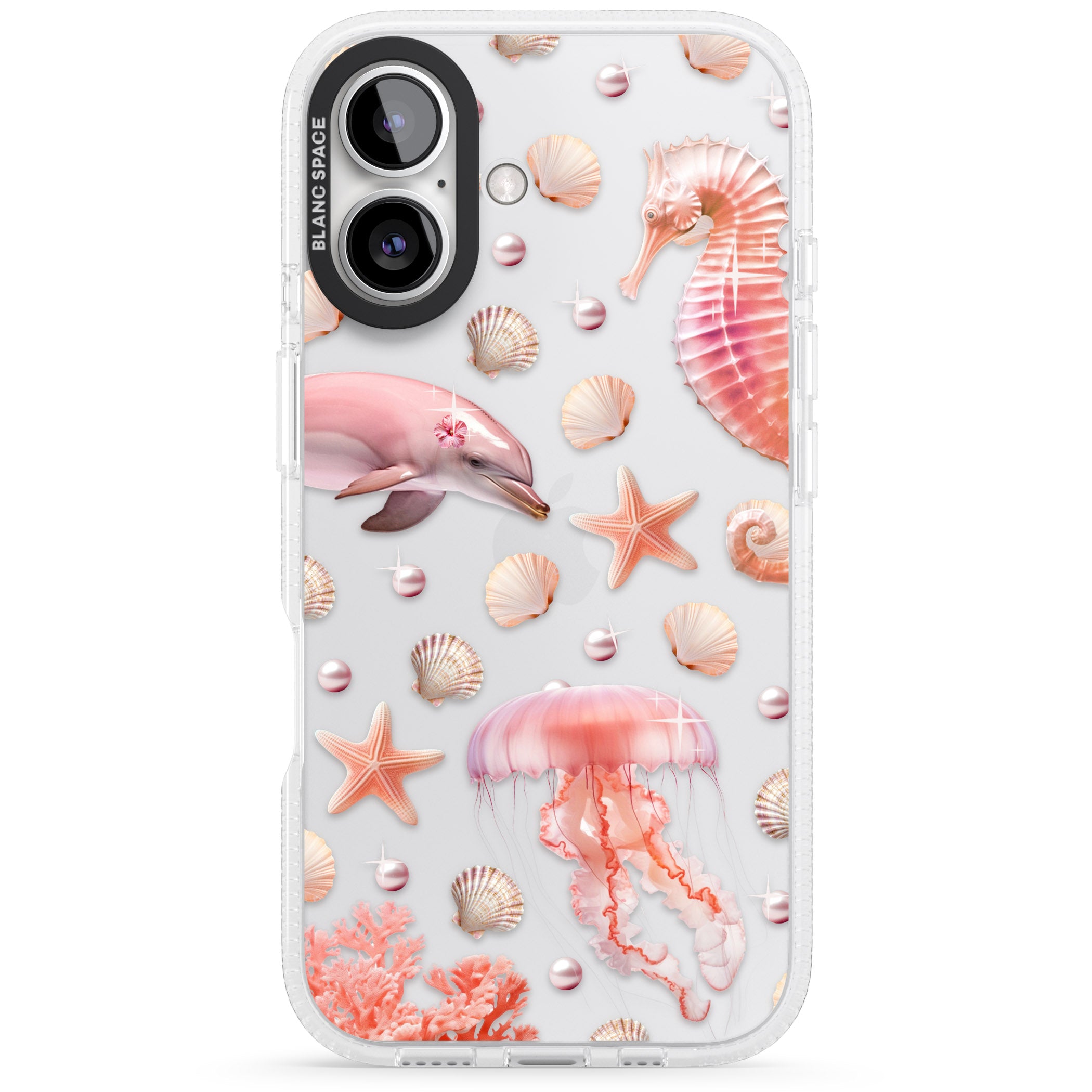 Pink Sealife iPhone 16 / 16 Plus Clear Case Impact Air - Blanc Space