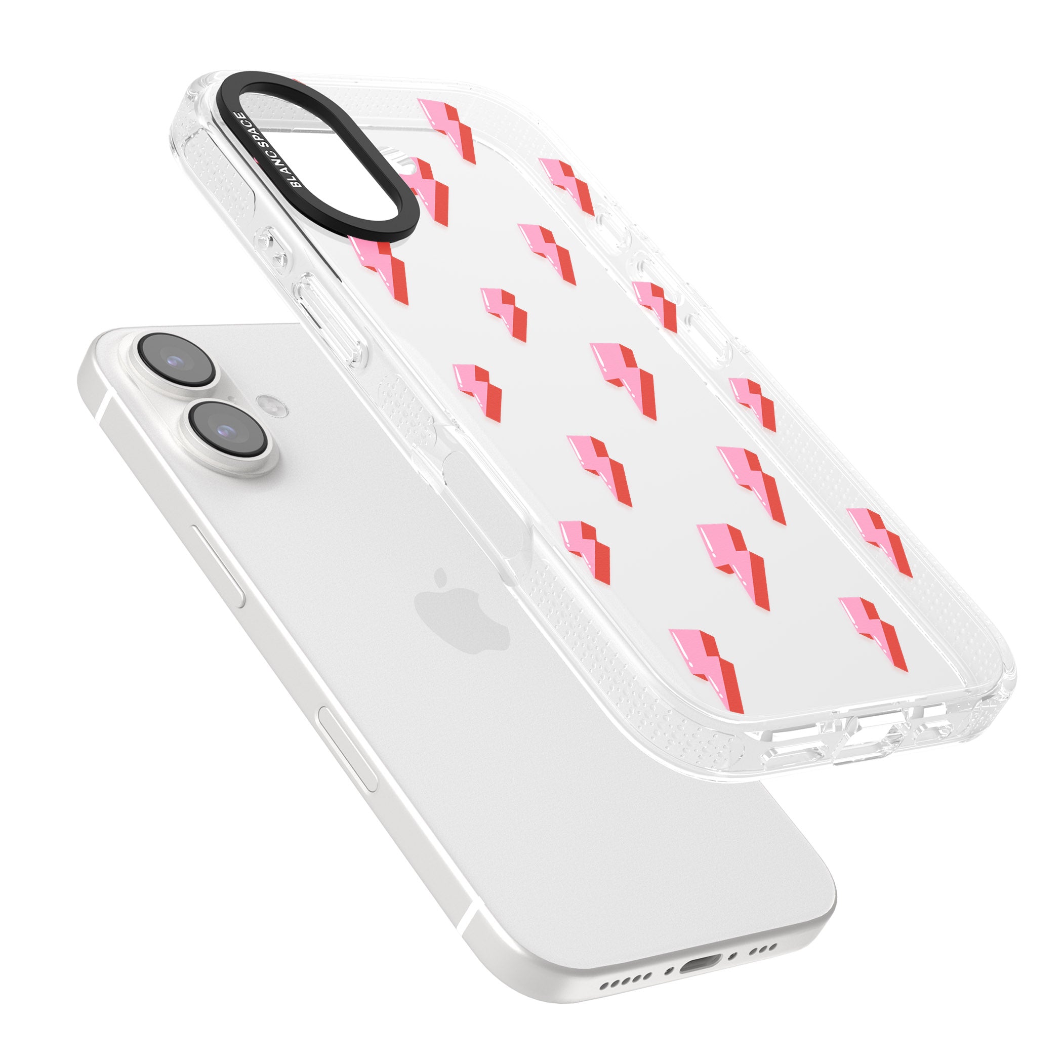 Pink Bolt Pattern iPhone 16 / 16 Plus Clear Case Impact Air - Blanc Space