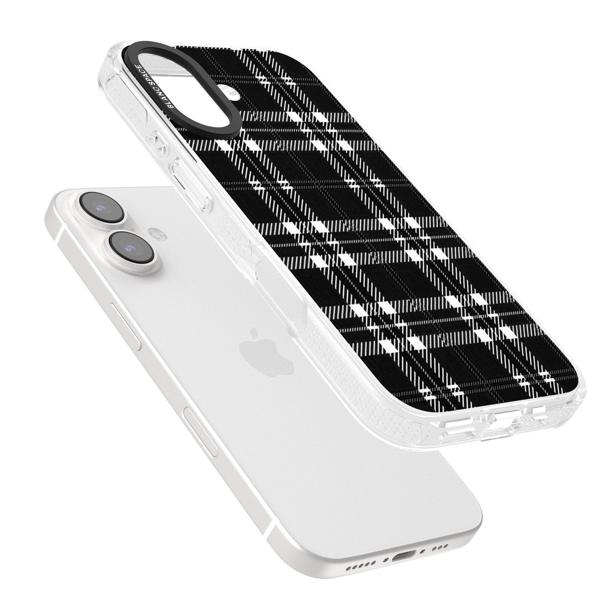 Divine Black Plaid iPhone 16 / 16 Plus Clear Case Impact Air - Blanc Space