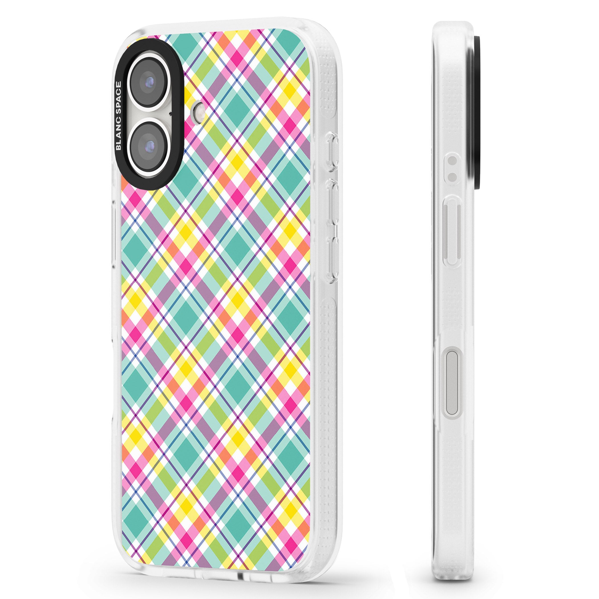 Crosshatch Plaid iPhone 16 / 16 Plus Clear Case Impact Air - Blanc Space