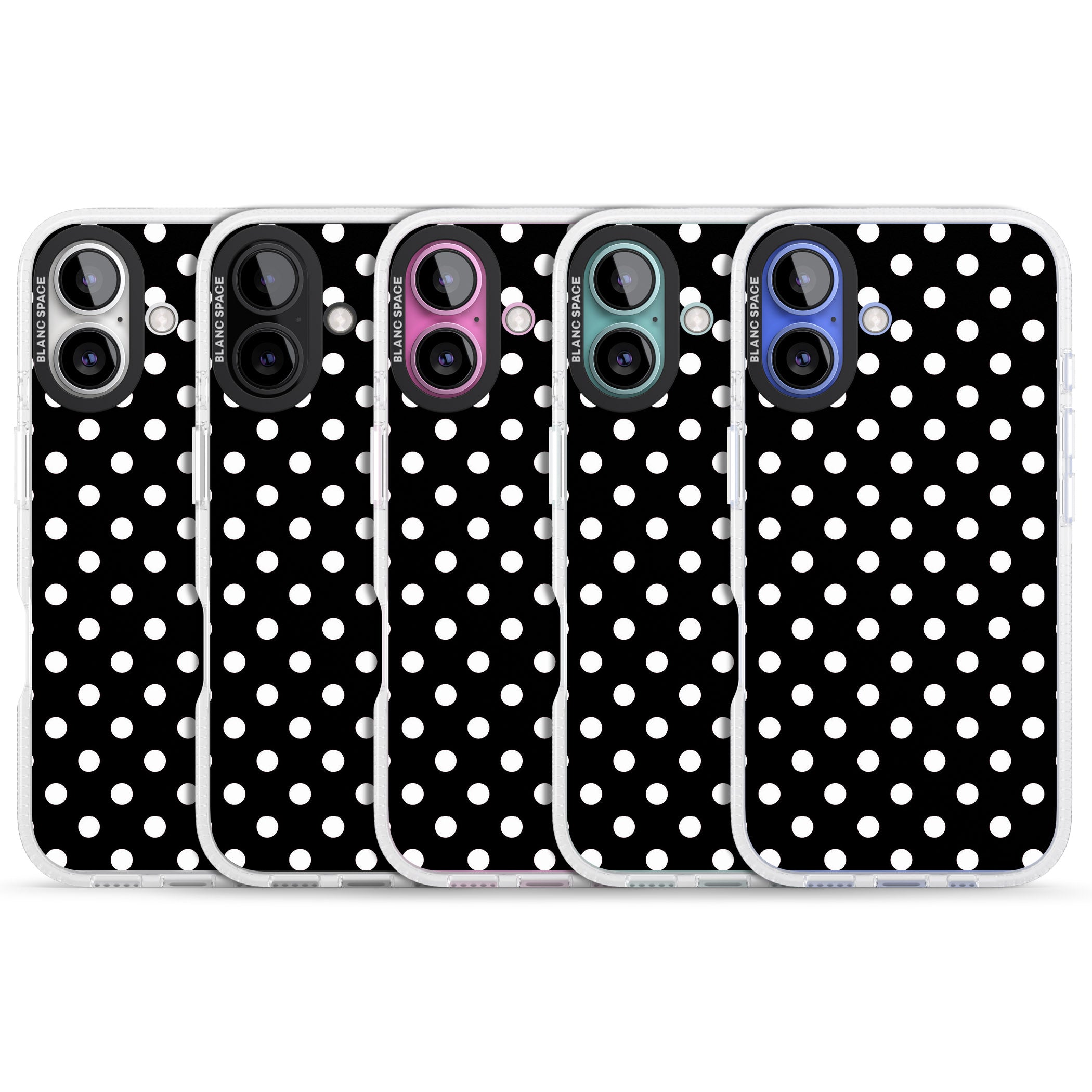Designer Chic Black Polka Dot iPhone 16 / 16 Plus Clear Case Impact Air - Blanc Space