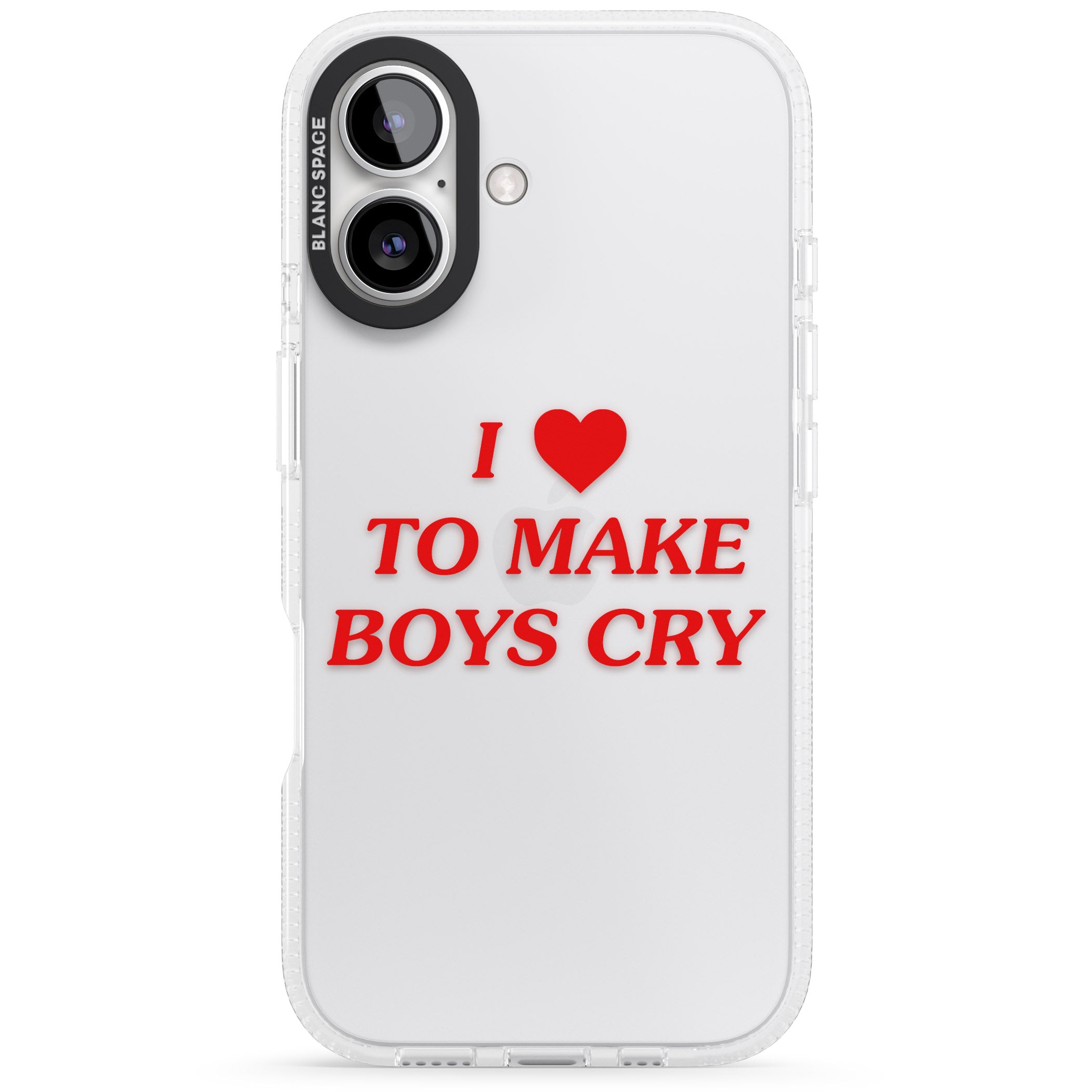 I Love to Make Boys Cry iPhone 16 / 16 Plus Clear Case Impact Air - Blanc Space