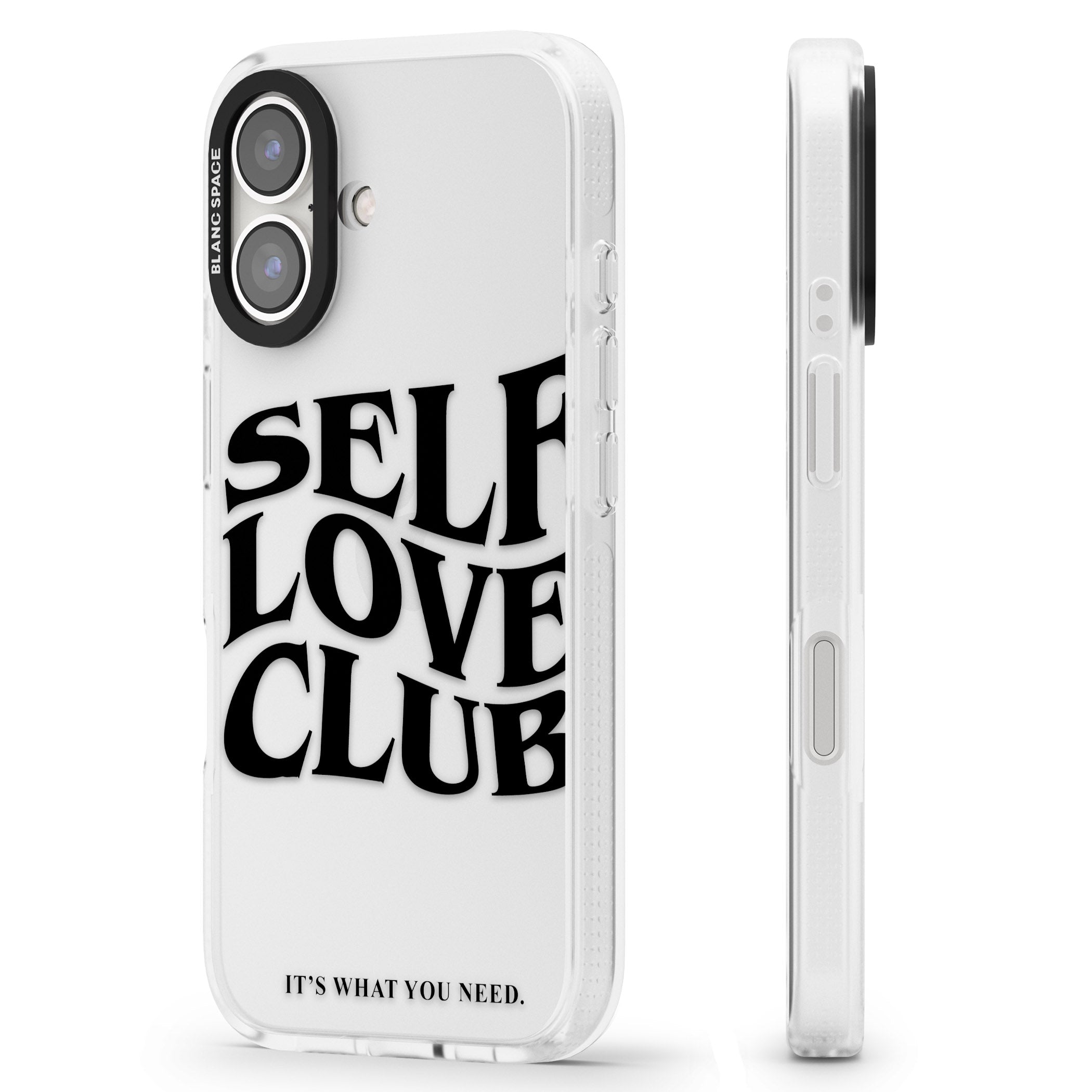 Self Love Club (Black) iPhone 16 / 16 Plus Clear Case Impact Air - Blanc Space