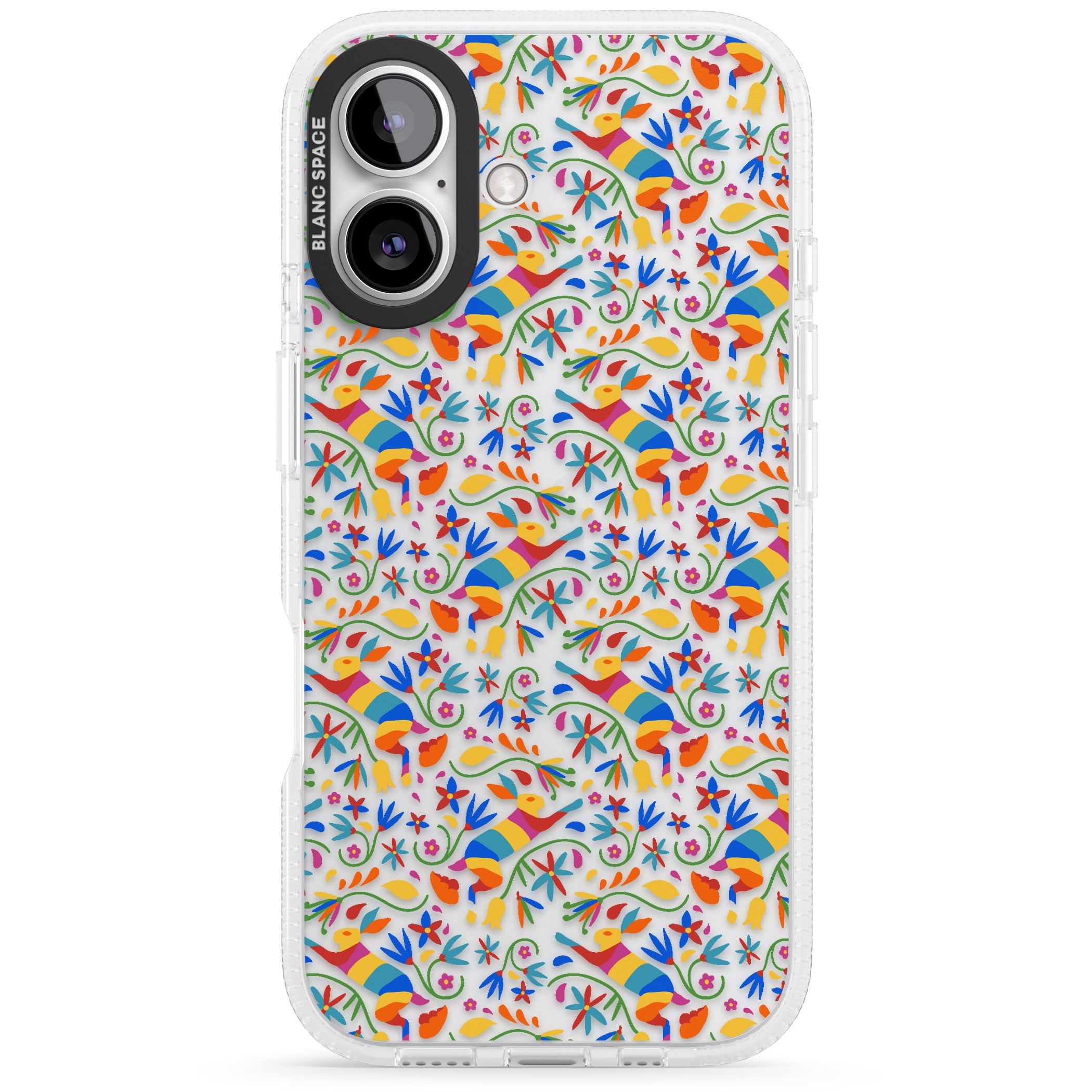 Floral Rabbit Pattern in Rainbow iPhone 16 / 16 Plus Clear Case Impact Air - Blanc Space