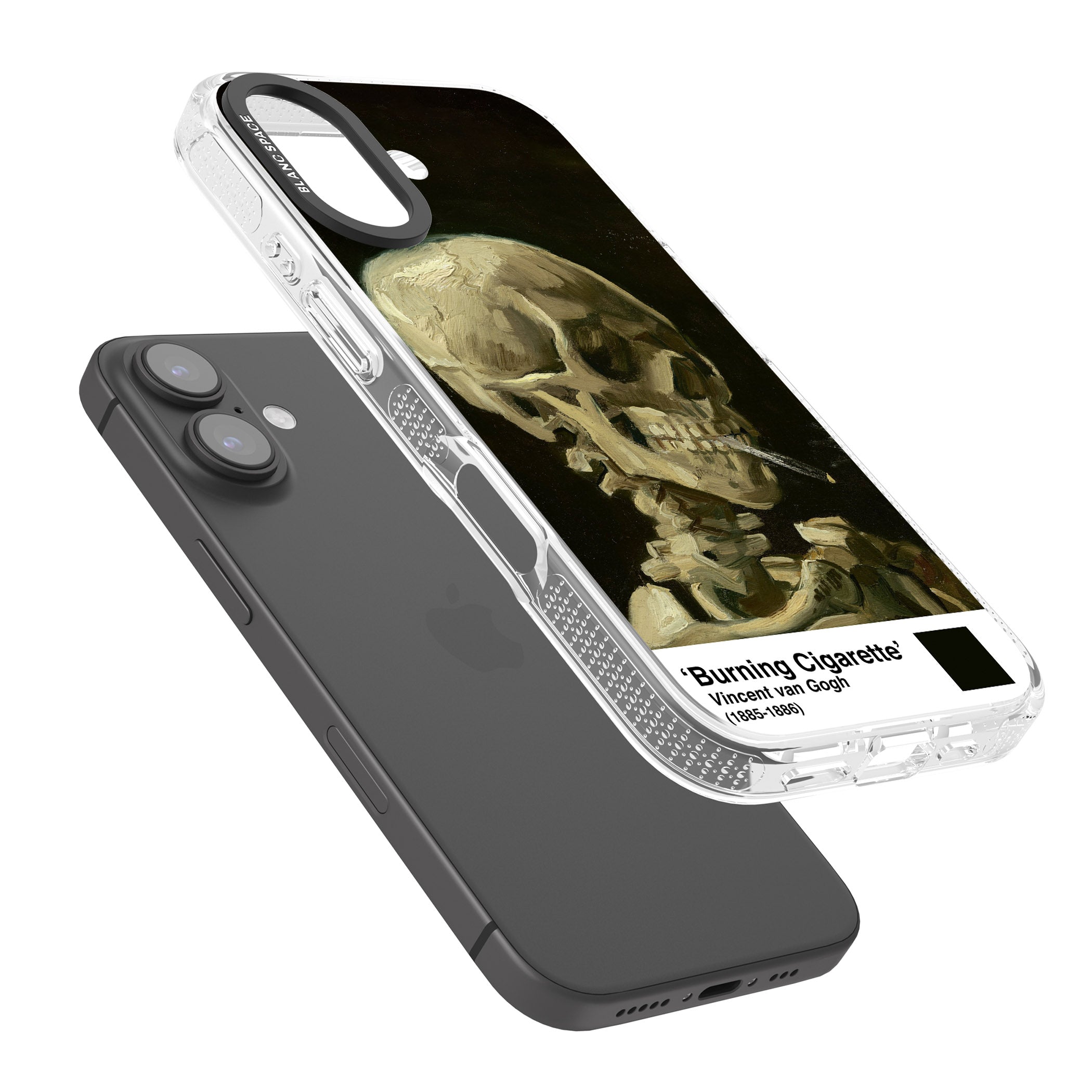 Skull of a Skeleton with Burning Cigarette iPhone 16 / 16 Plus Clear Case Impact Air - Blanc Space