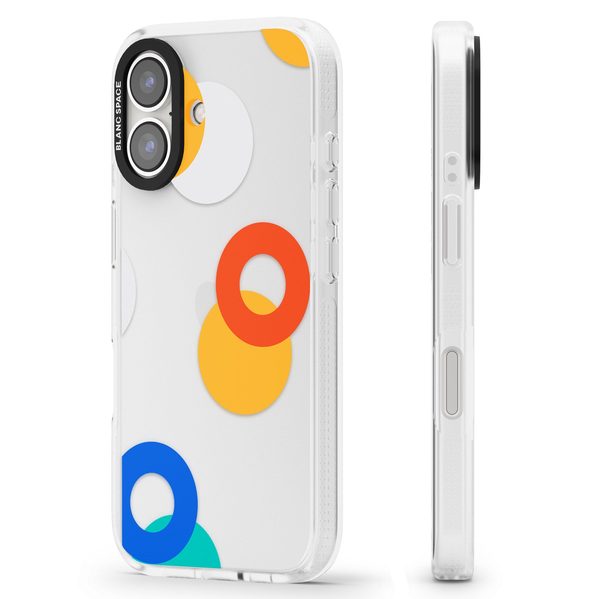 Abstract Mixed Circles iPhone 16 / 16 Plus Clear Case Impact Air - Blanc Space