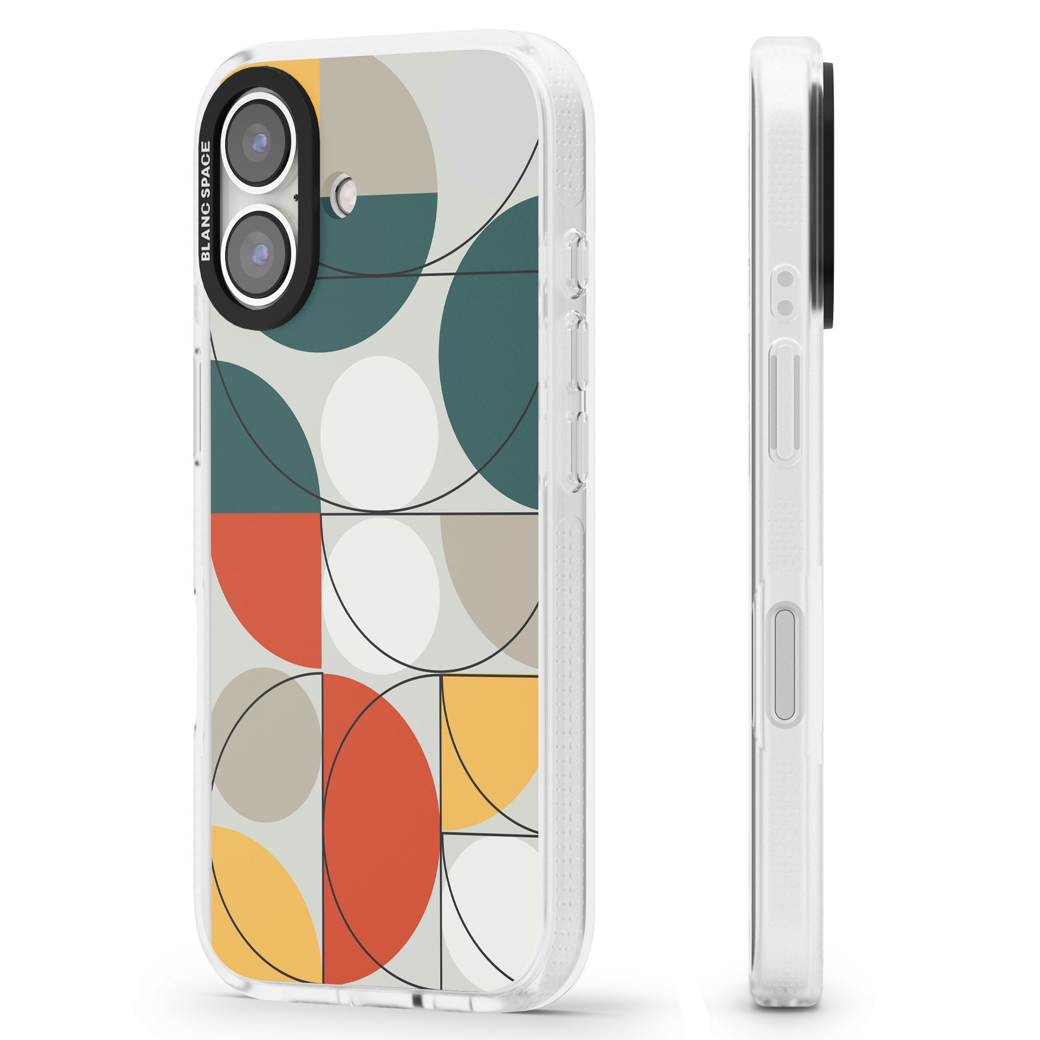 Abstract Half Circles iPhone 16 / 16 Plus Clear Case Impact Air - Blanc Space