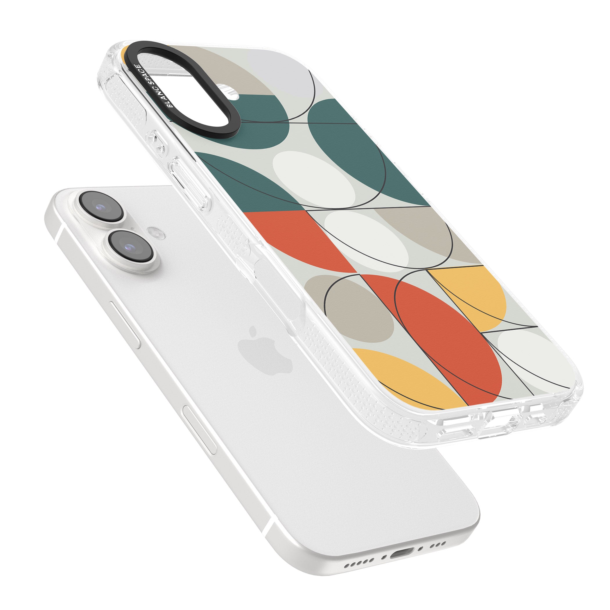 Abstract Half Circles iPhone 16 / 16 Plus Clear Case Impact Air - Blanc Space