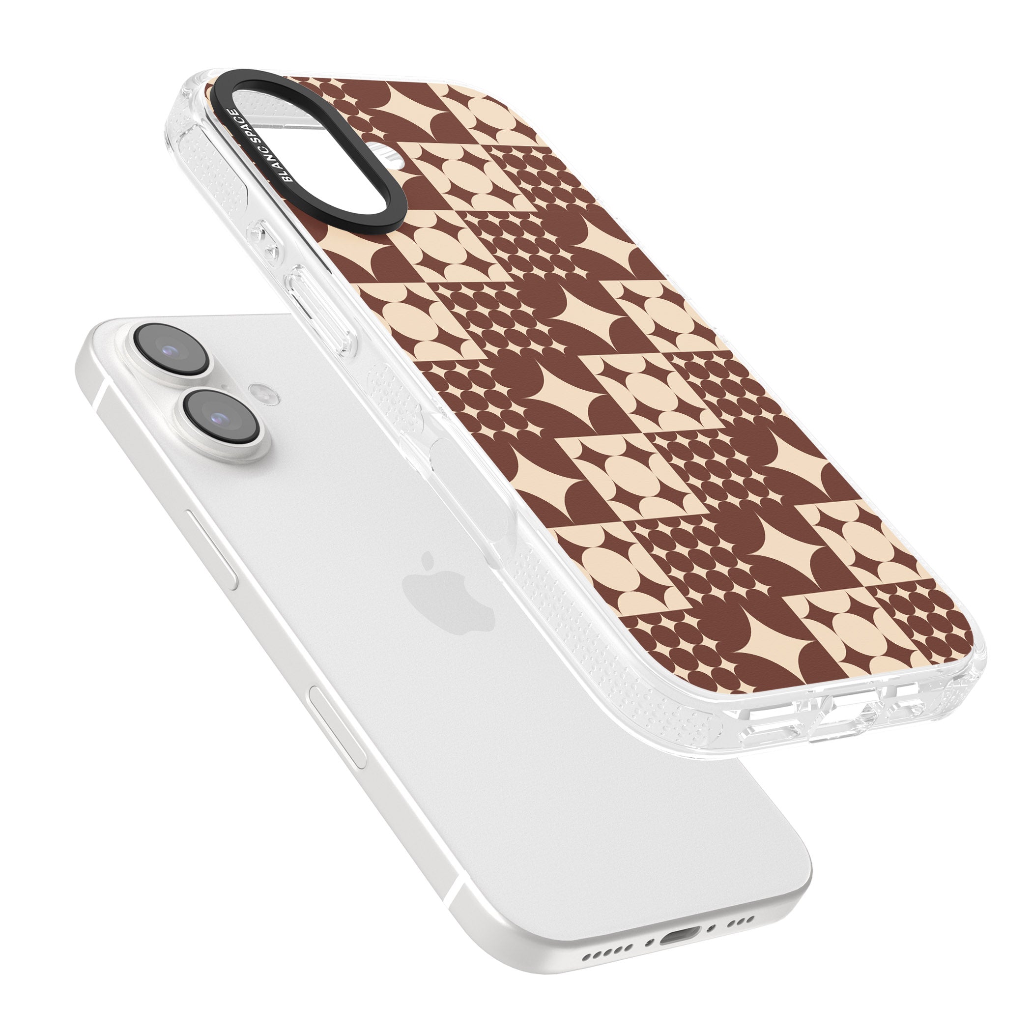 Mid-Century Brown Checked iPhone 16 / 16 Plus Clear Case Impact Air - Blanc Space