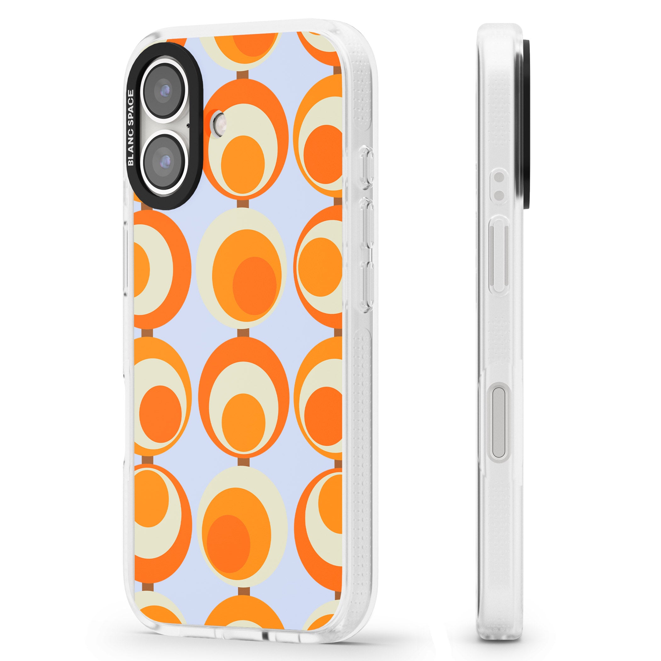 Mid-Century Blue & Orange Pattern iPhone 16 / 16 Plus Clear Case Impact Air - Blanc Space