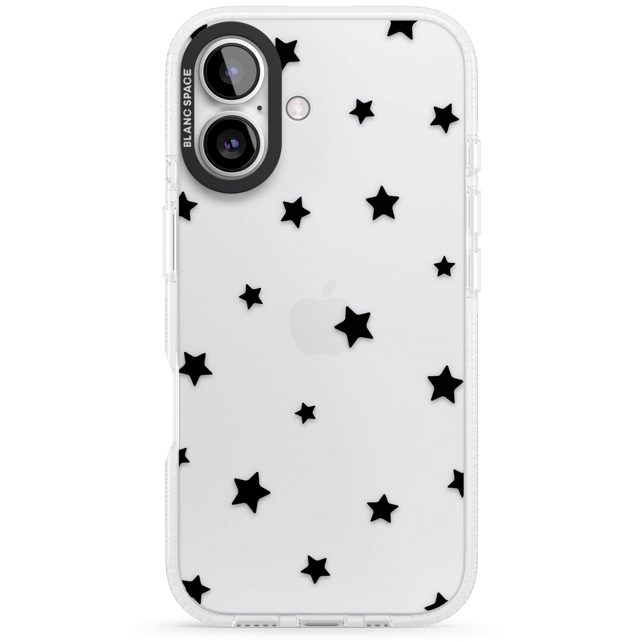 Black Stars Pattern iPhone 16 / 16 Plus Clear Case Impact Air - Blanc Space