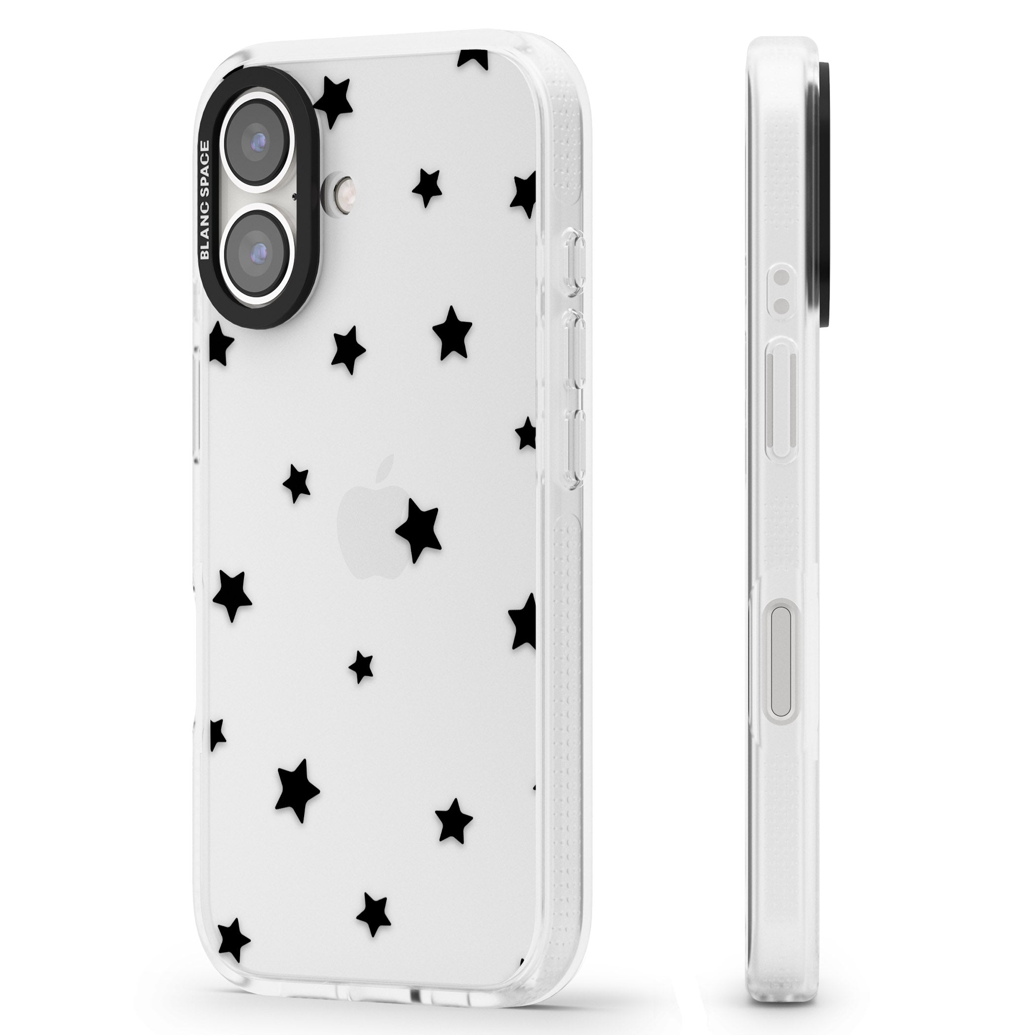 Black Stars Pattern iPhone 16 / 16 Plus Clear Case Impact Air - Blanc Space