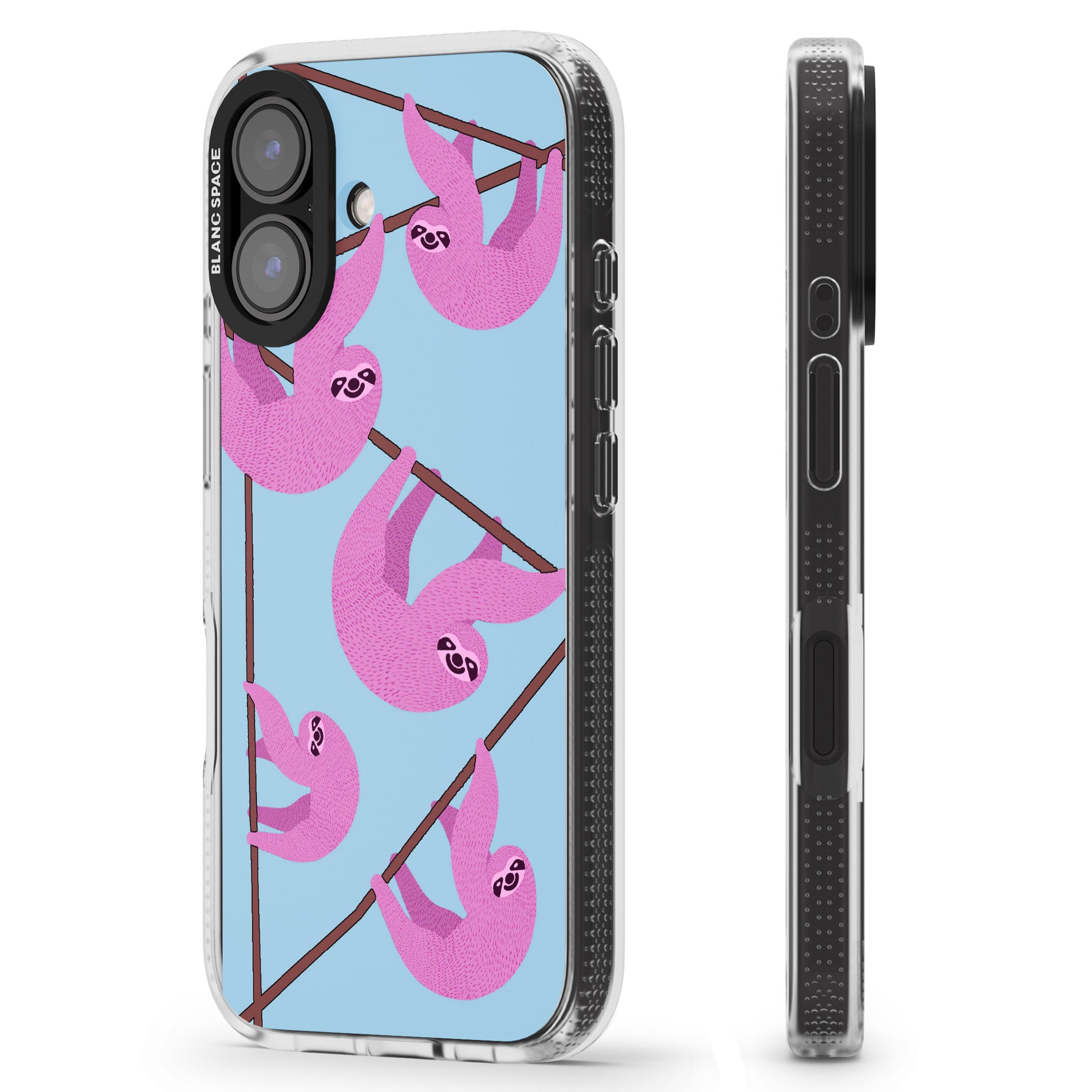 Pink Sloth iPhone 16 / 16 Plus Clear Case Impact Air - Blanc Space