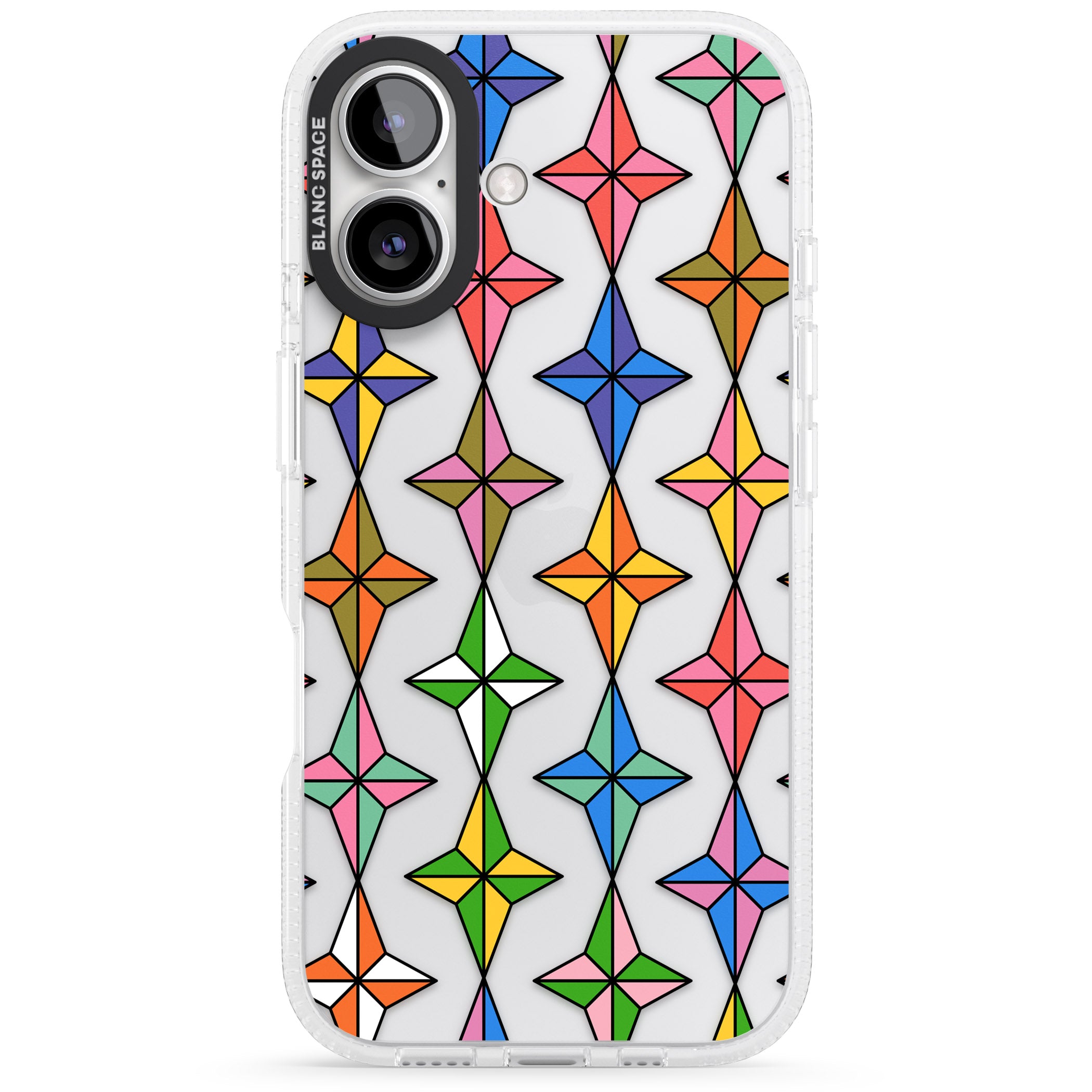 Multi Colour Stars Pattern iPhone 16 / 16 Plus Clear Case Impact Air - Blanc Space