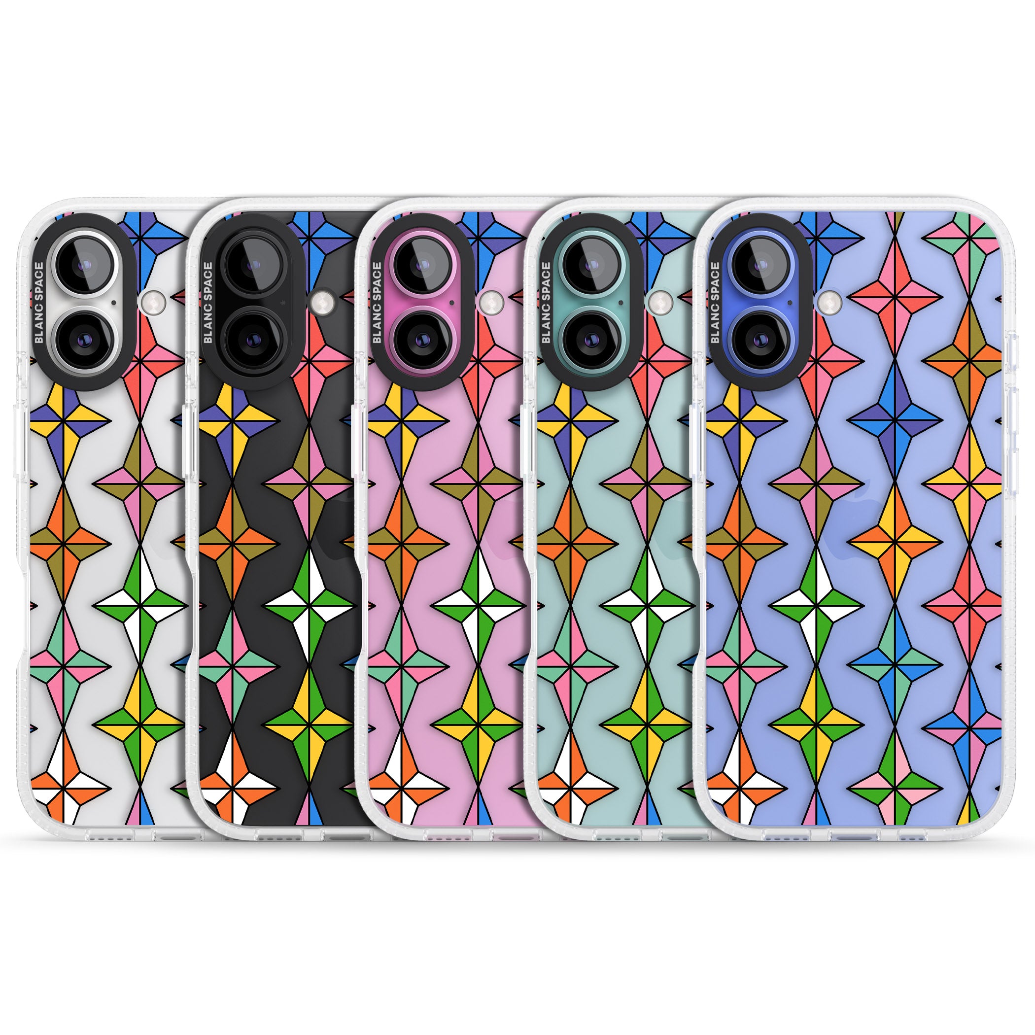 Multi Colour Stars Pattern iPhone 16 / 16 Plus Clear Case Impact Air - Blanc Space