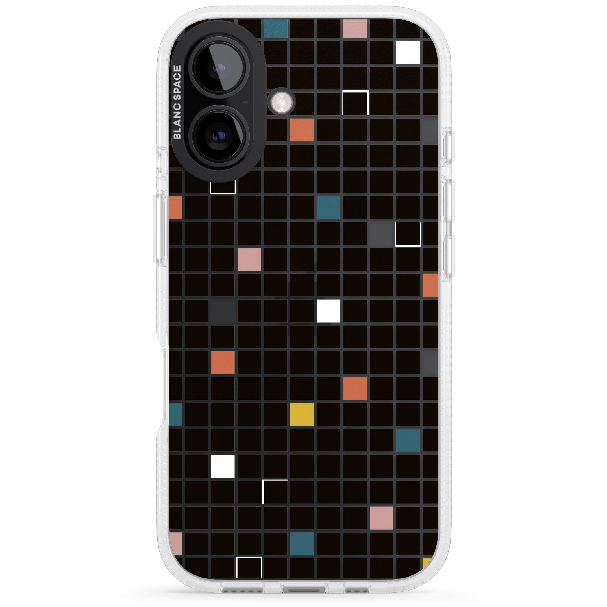 Earthtone Black Geometric Grid iPhone 16 / 16 Plus Clear Case Impact Air - Blanc Space