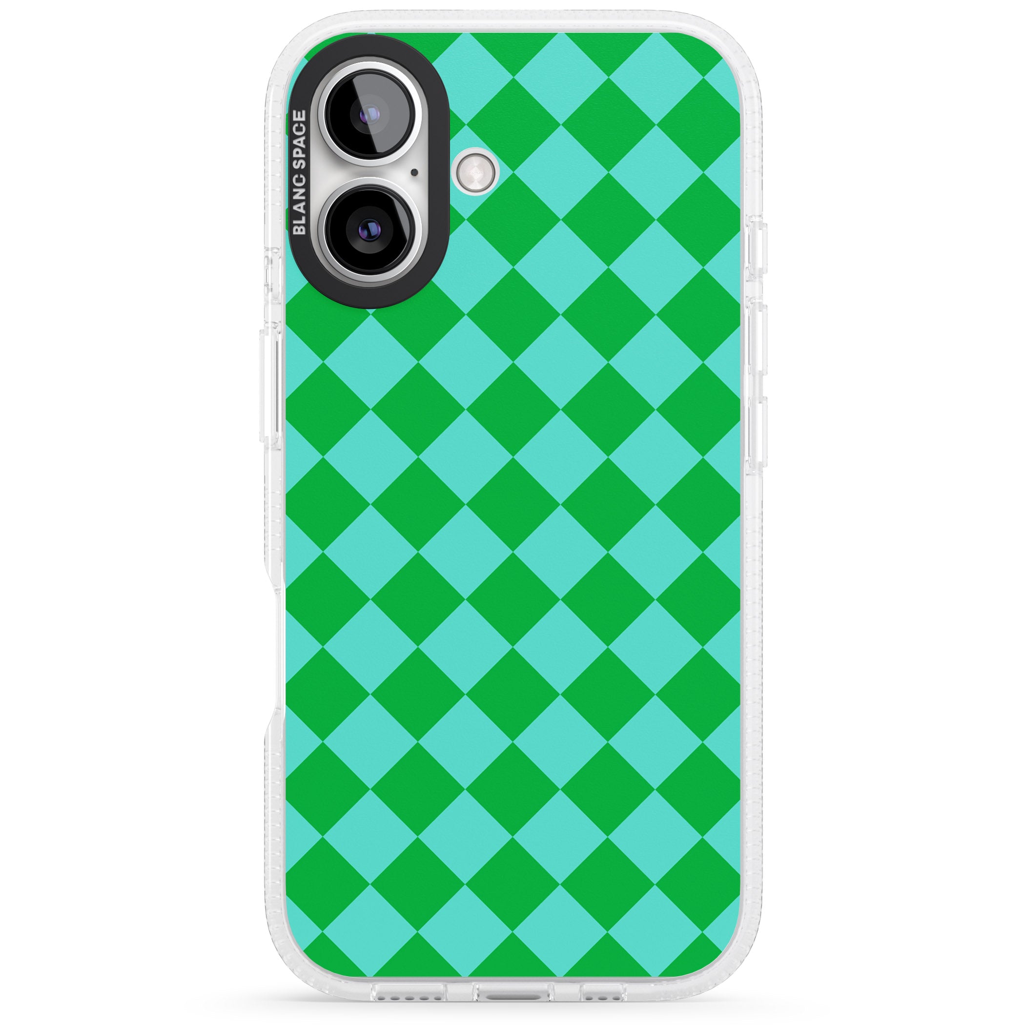 Retro Green Diamond Plaid iPhone 16 / 16 Plus Clear Case Impact Air - Blanc Space