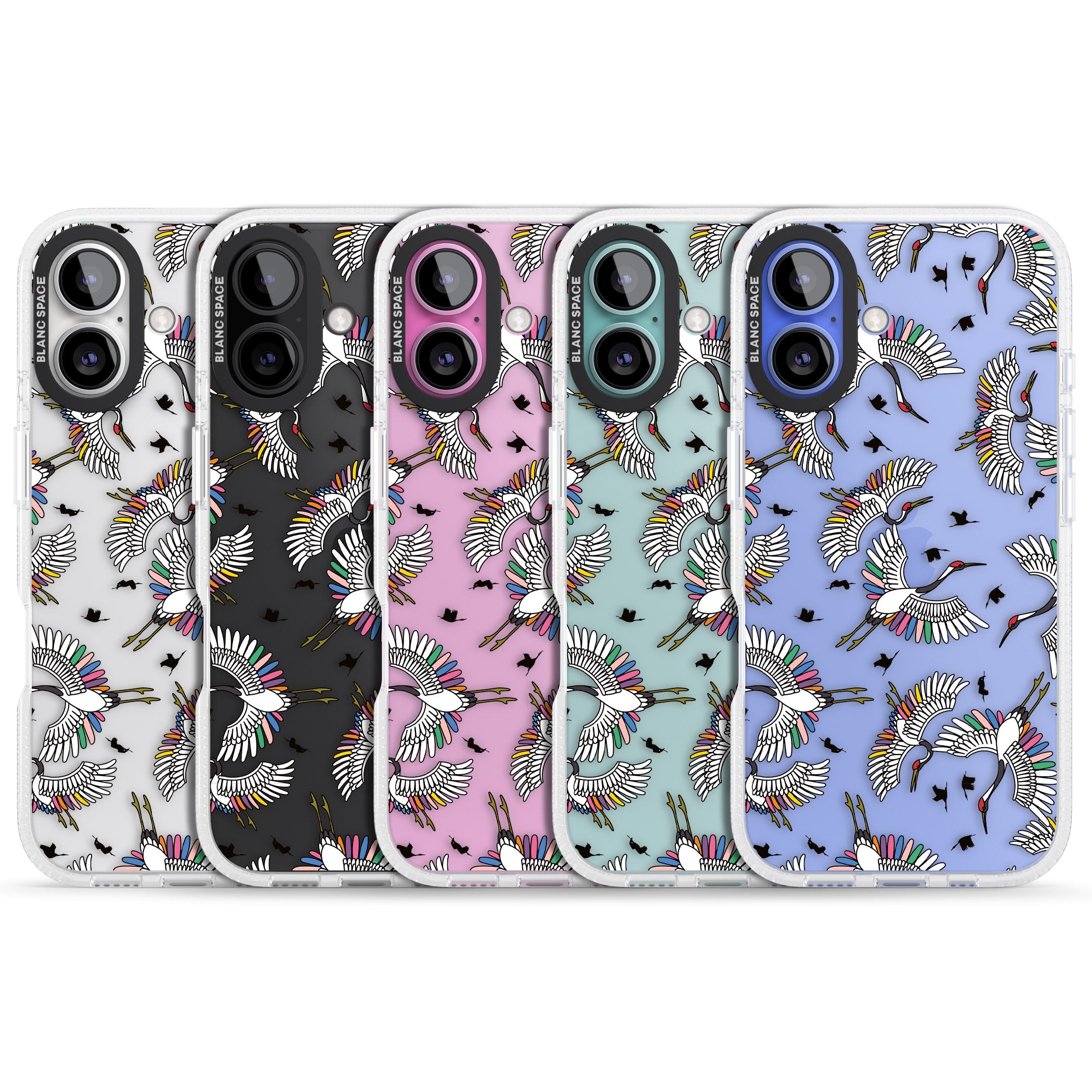 Colourful Crane Pattern iPhone 16 / 16 Plus Clear Case Impact Air - Blanc Space