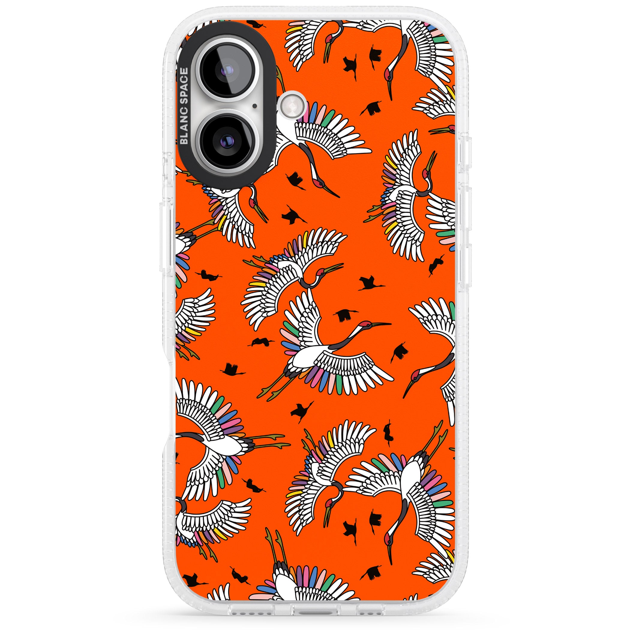 Colourful Crane Pattern (Orange) iPhone 16 / 16 Plus Clear Case Impact Air - Blanc Space