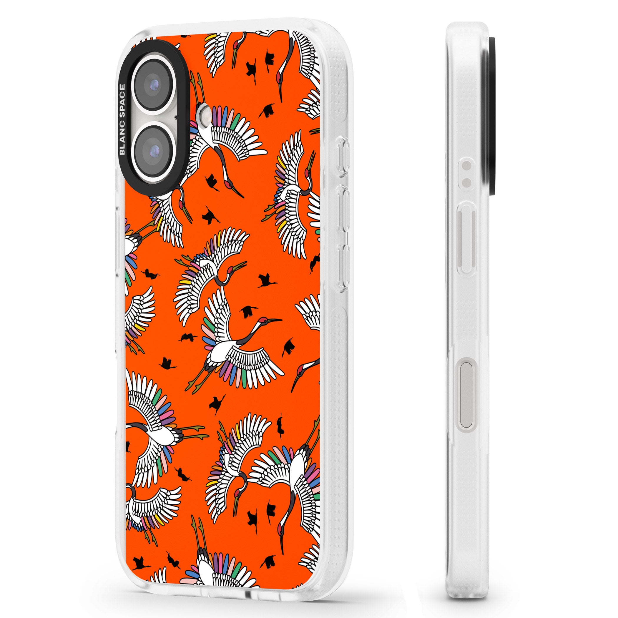 Colourful Crane Pattern (Orange) iPhone 16 / 16 Plus Clear Case Impact Air - Blanc Space