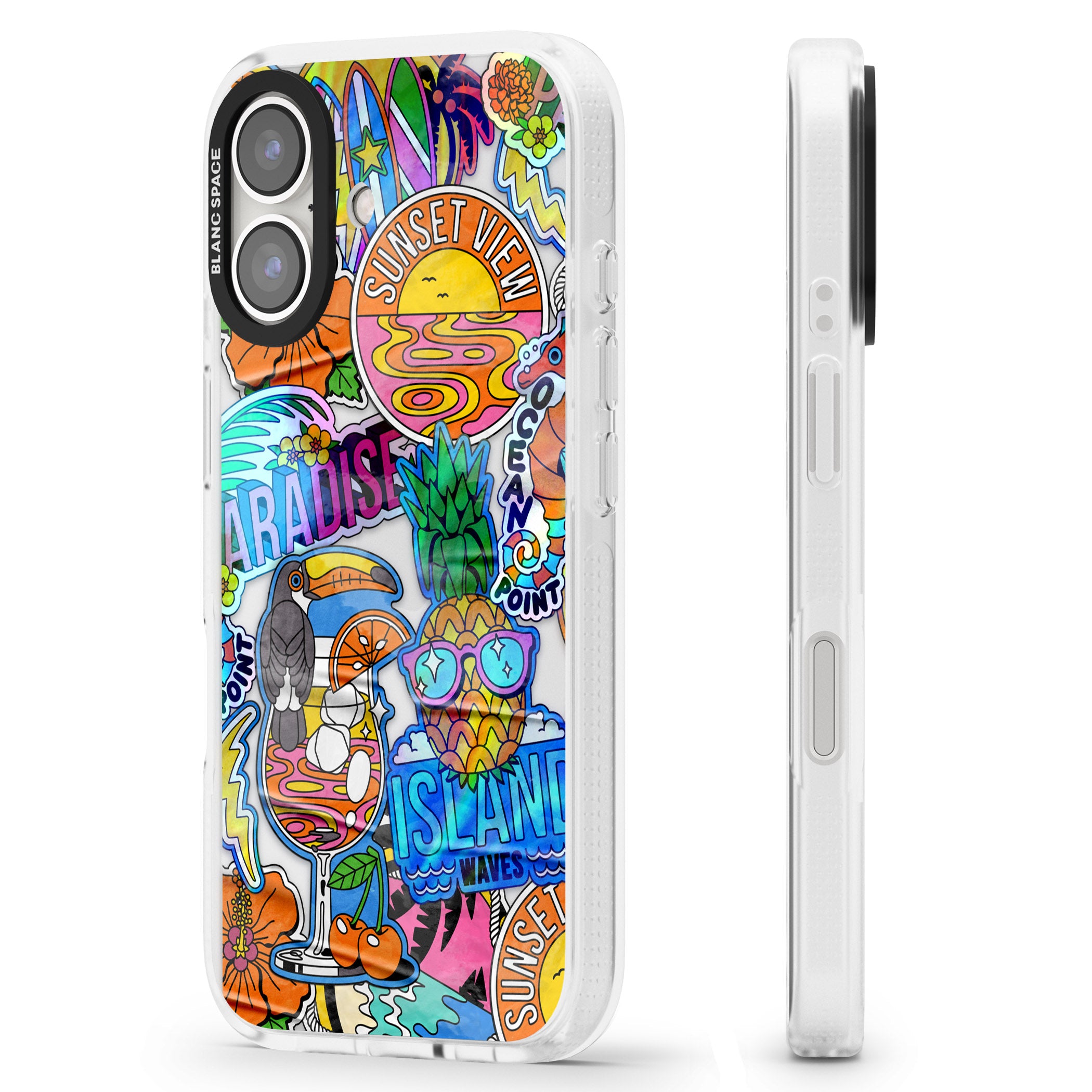 Tropical Vibes Collage iPhone 16 / 16 Plus Clear Case Impact Air - Blanc Space