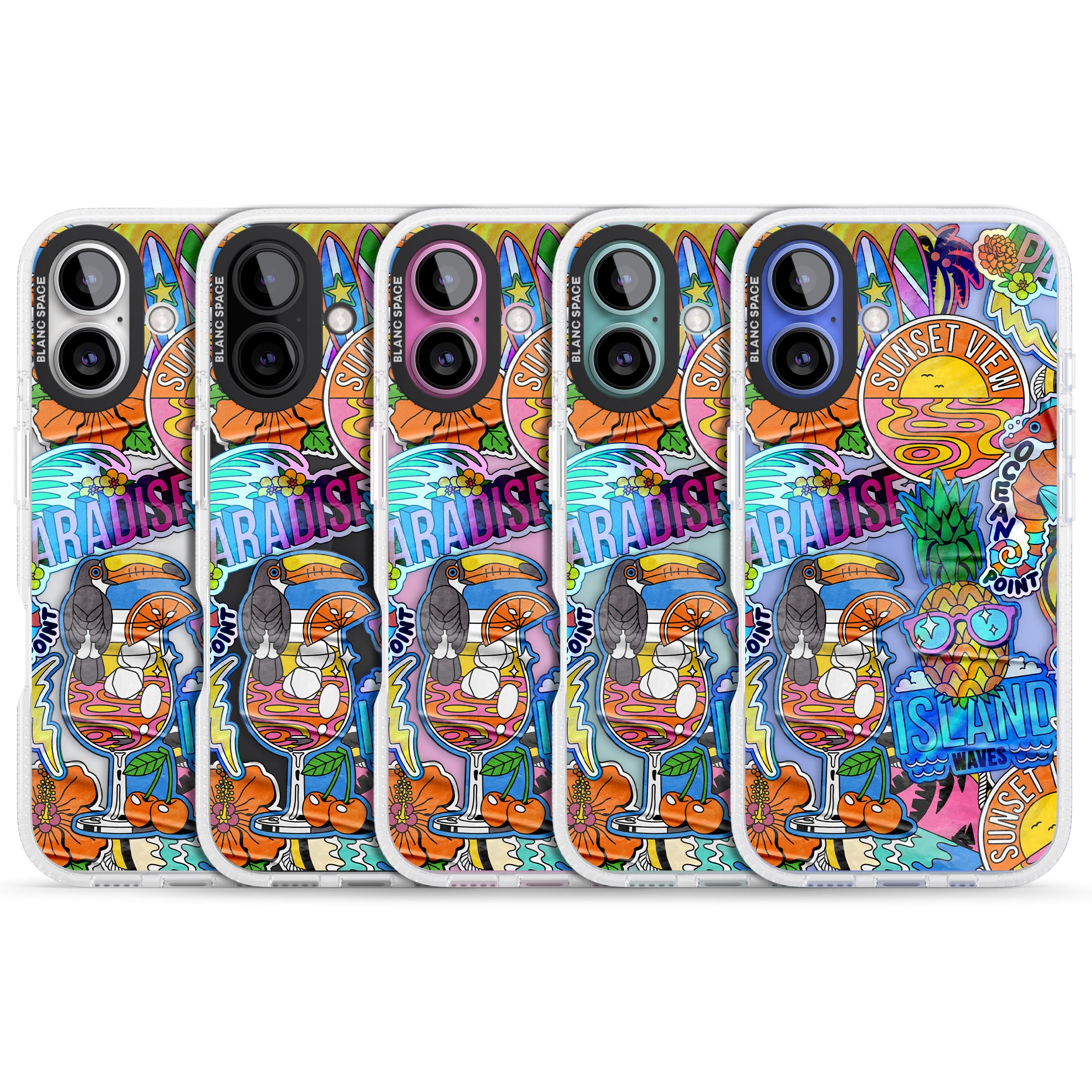 Tropical Vibes Collage iPhone 16 / 16 Plus Clear Case Impact Air - Blanc Space