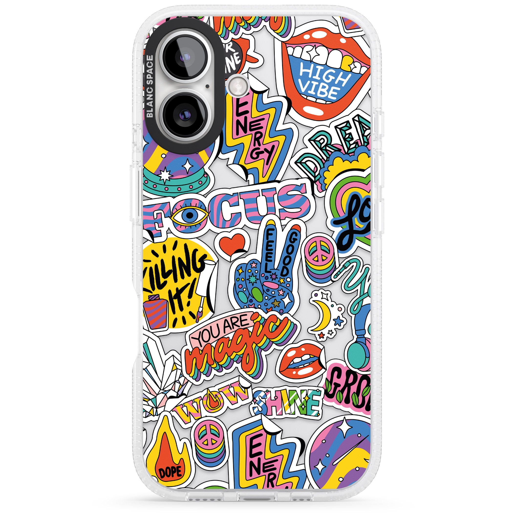 Magic Sticker Collage iPhone 16 / 16 Plus Clear Case Impact Air - Blanc Space