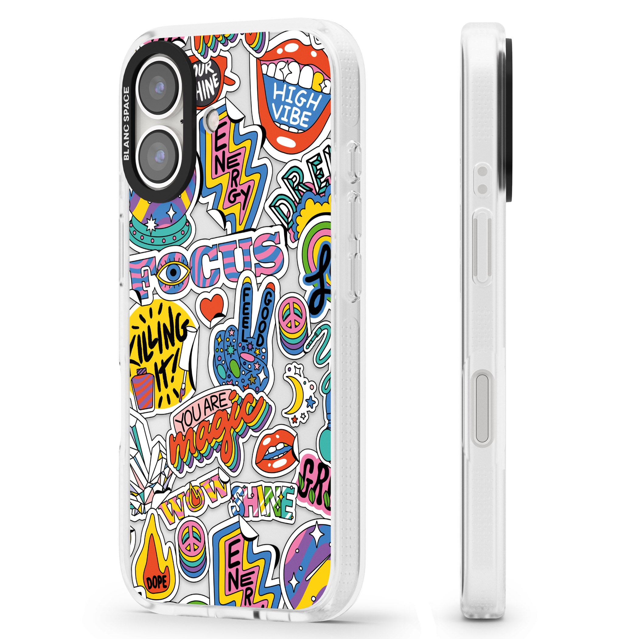 Magic Sticker Collage iPhone 16 / 16 Plus Clear Case Impact Air - Blanc Space