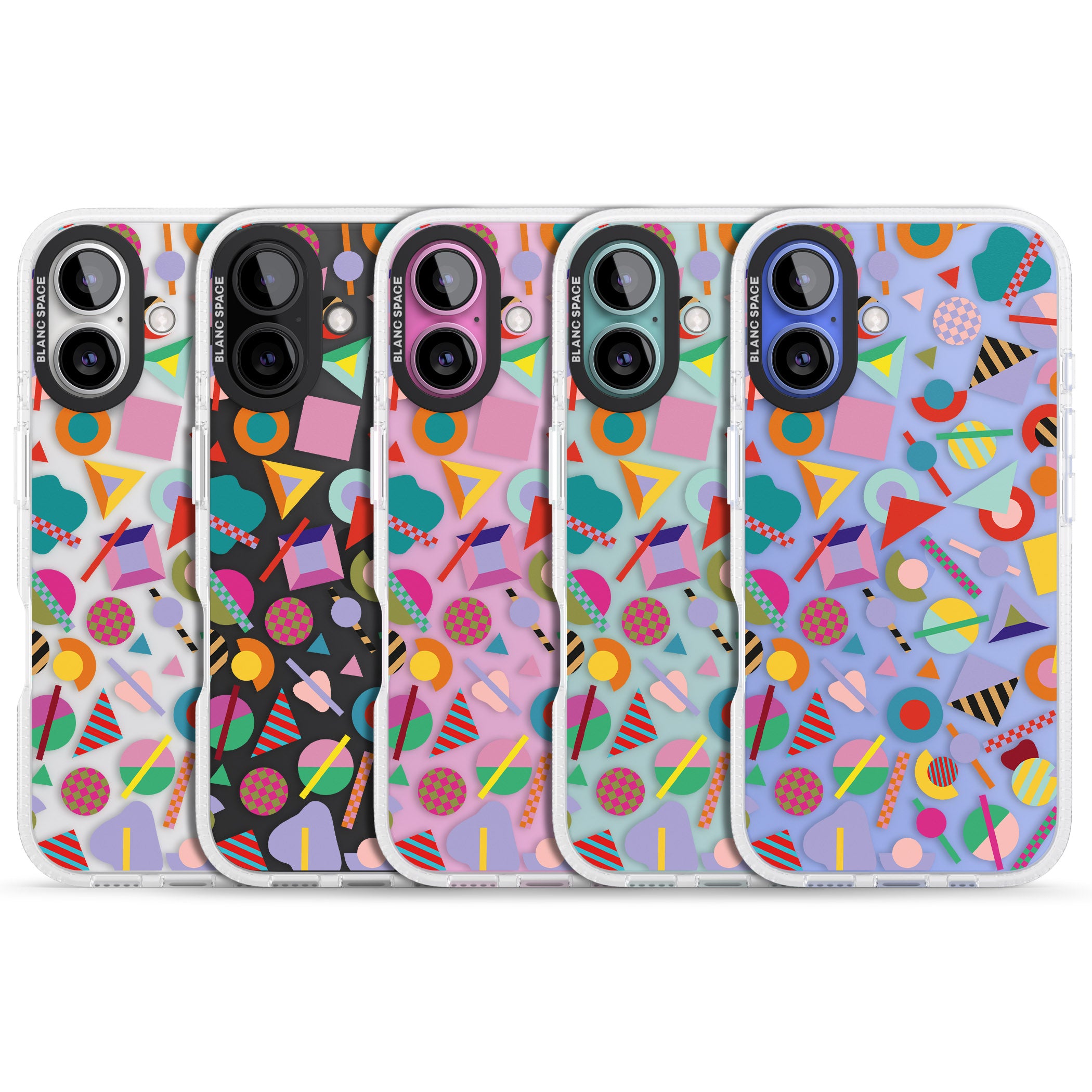 Retro Carnival Shapes iPhone 16 / 16 Plus Clear Case Impact Air - Blanc Space