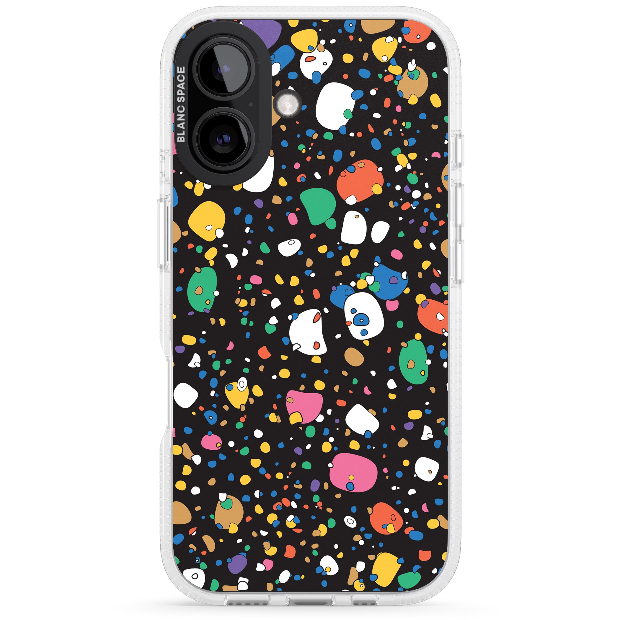 Colourful Confetti Pebbles (Black) iPhone 16 / 16 Plus Clear Case Impact Air - Blanc Space