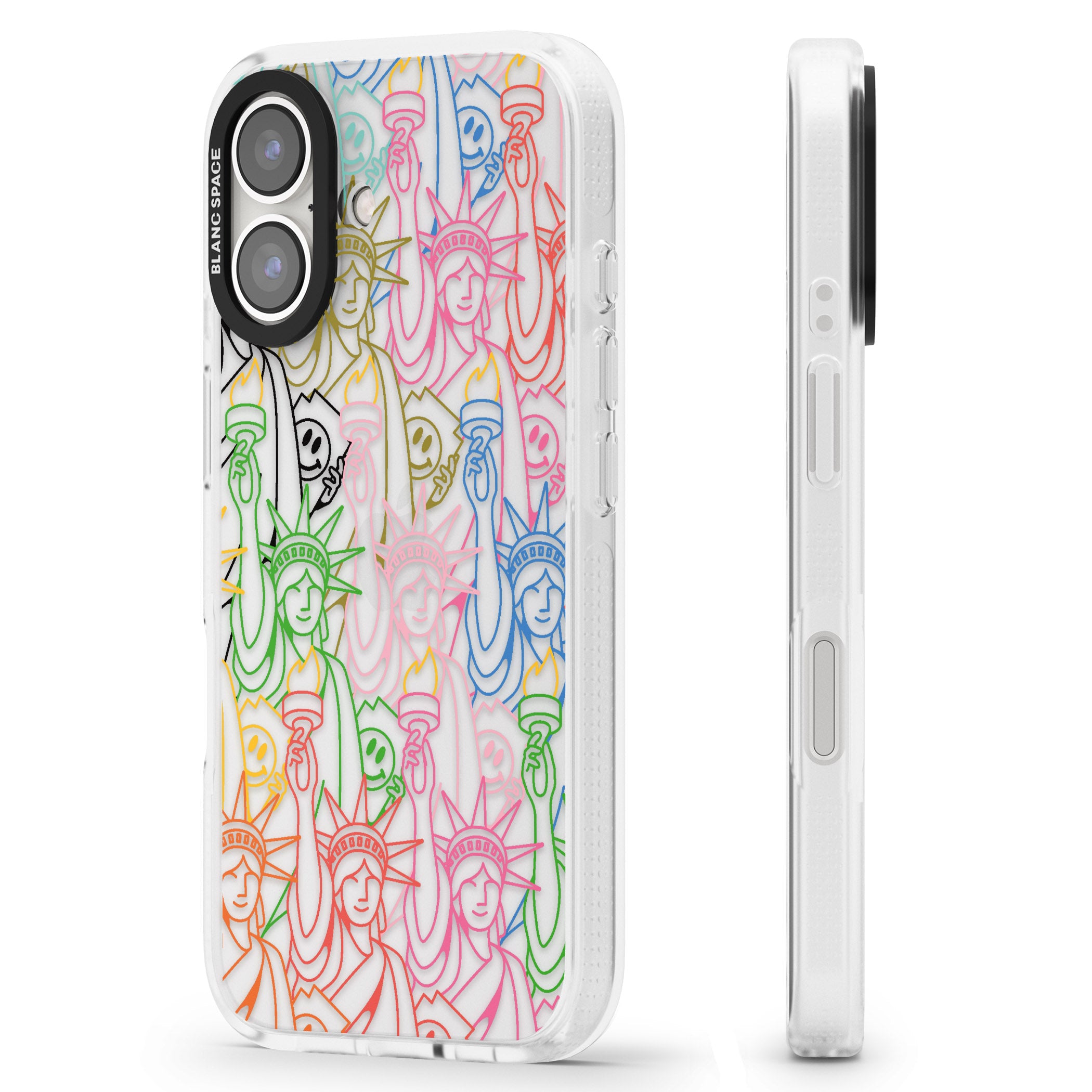 Multicolour Liberty Line Pattern iPhone 16 / 16 Plus Clear Case Impact Air - Blanc Space