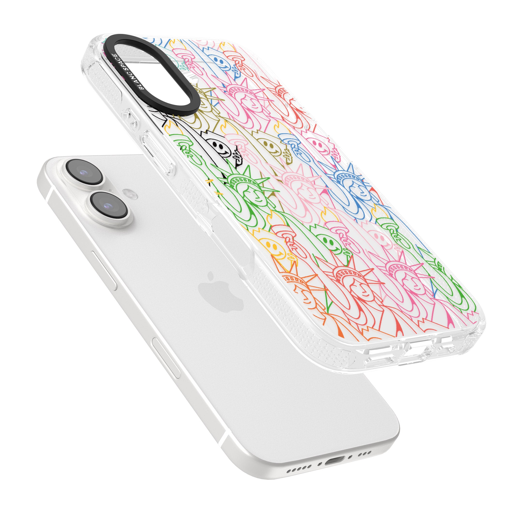 Multicolour Liberty Line Pattern iPhone 16 / 16 Plus Clear Case Impact Air - Blanc Space