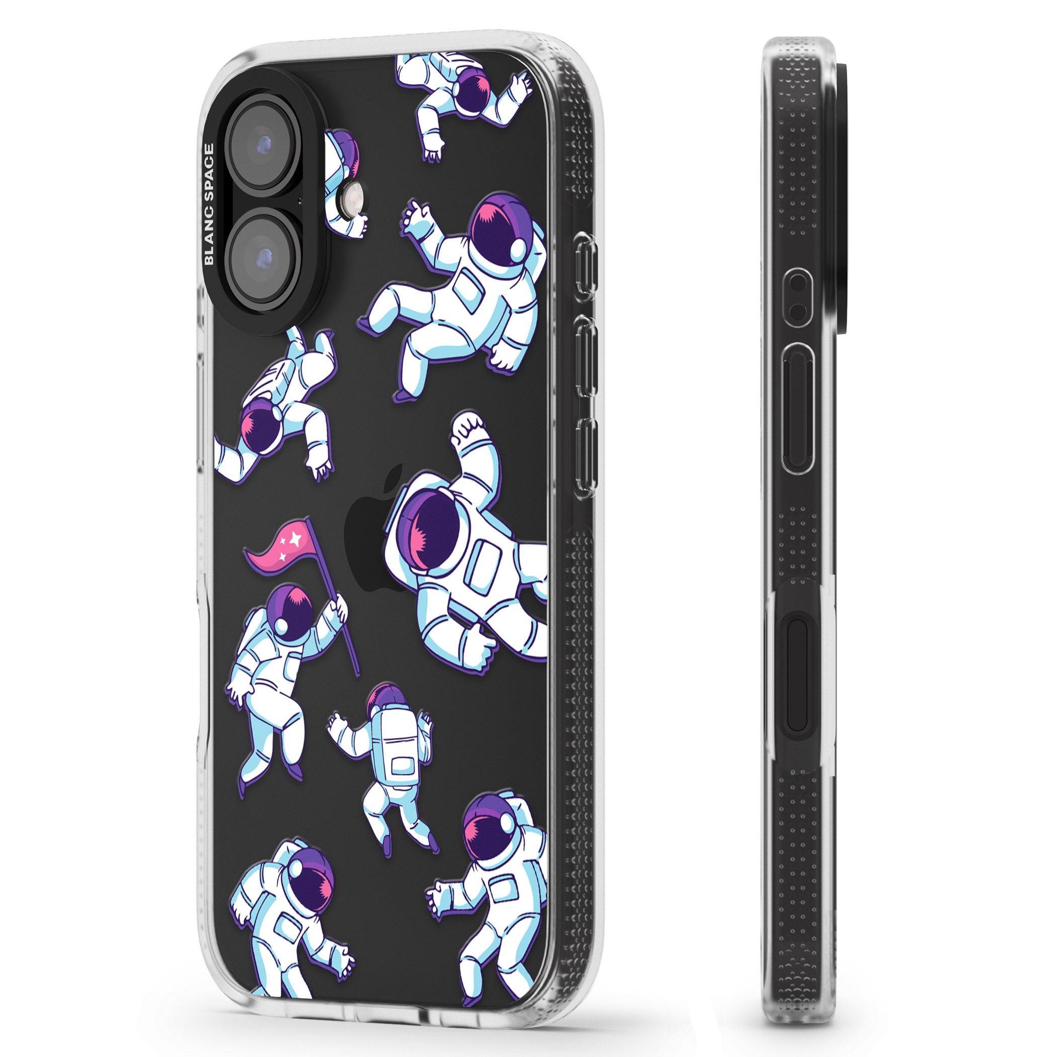 Astronaut Pattern iPhone 16 / 16 Plus Clear Case Impact Air - Blanc Space