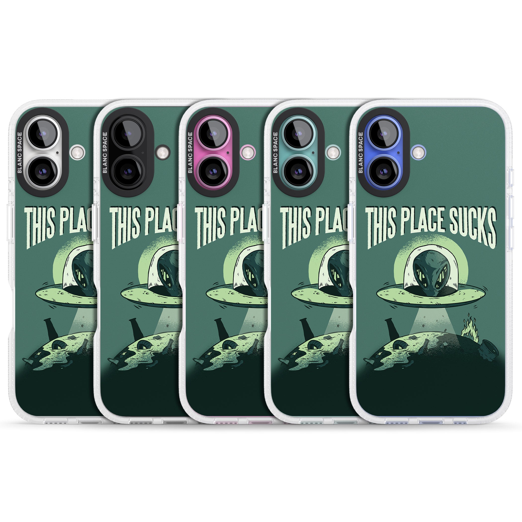 EARTH SUCKS iPhone 16 / 16 Plus Clear Case Impact Air - Blanc Space