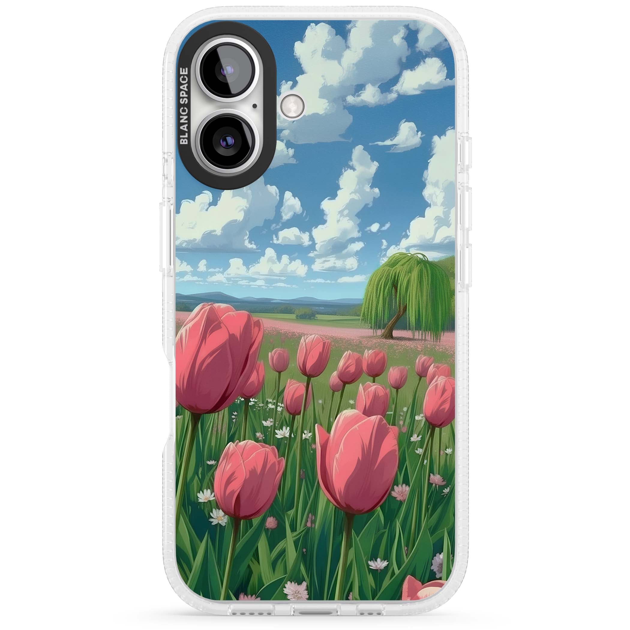 Willow By The Pink Tulips floral iPhone case | Clear Case Impact Air case for iPhone 16, iPhone 16 Plus