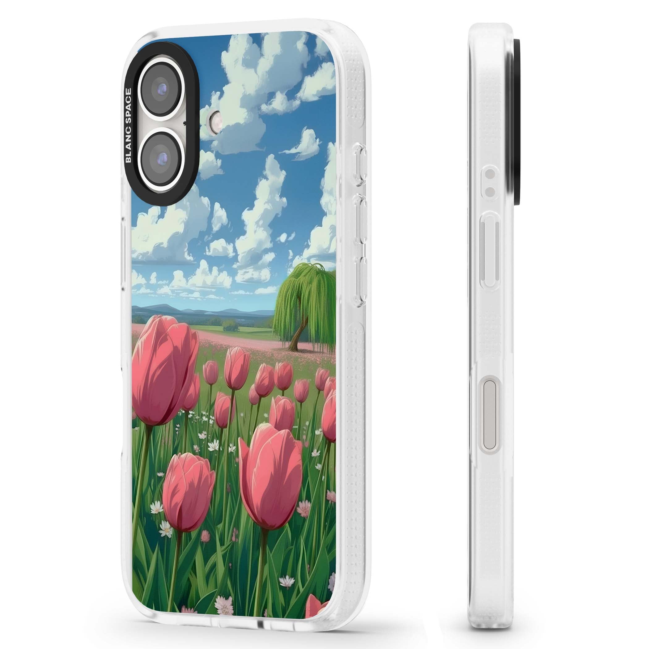 Willow By The Pink Tulips floral iPhone case | Clear Case Impact Air case for iPhone 16, iPhone 16 Plus