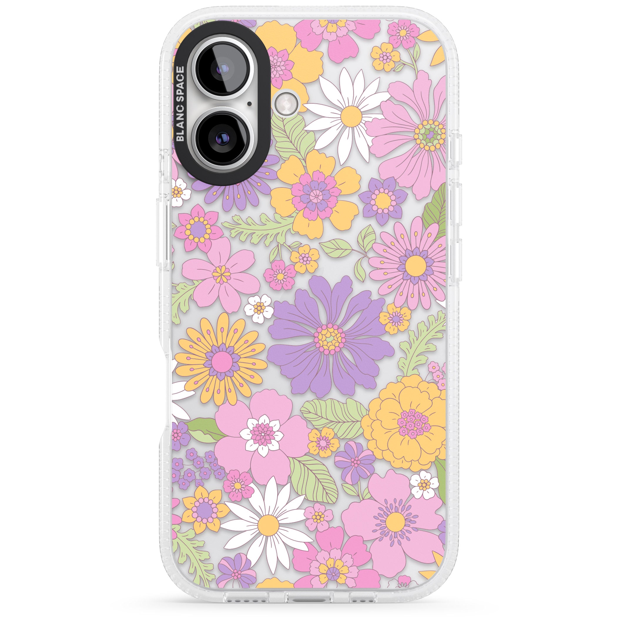 Soft Flower Mix iPhone 16 / 16 Plus Clear Case Impact Air - Blanc Space