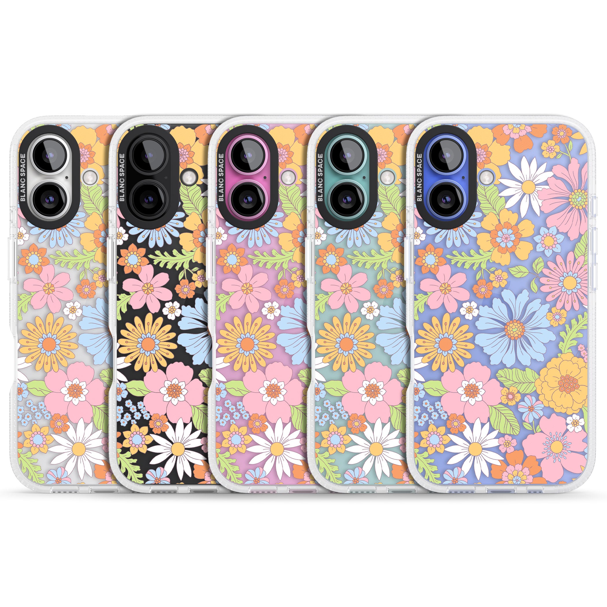 Pastel Flower Pattern iPhone 16 / 16 Plus Clear Case Impact Air - Blanc Space
